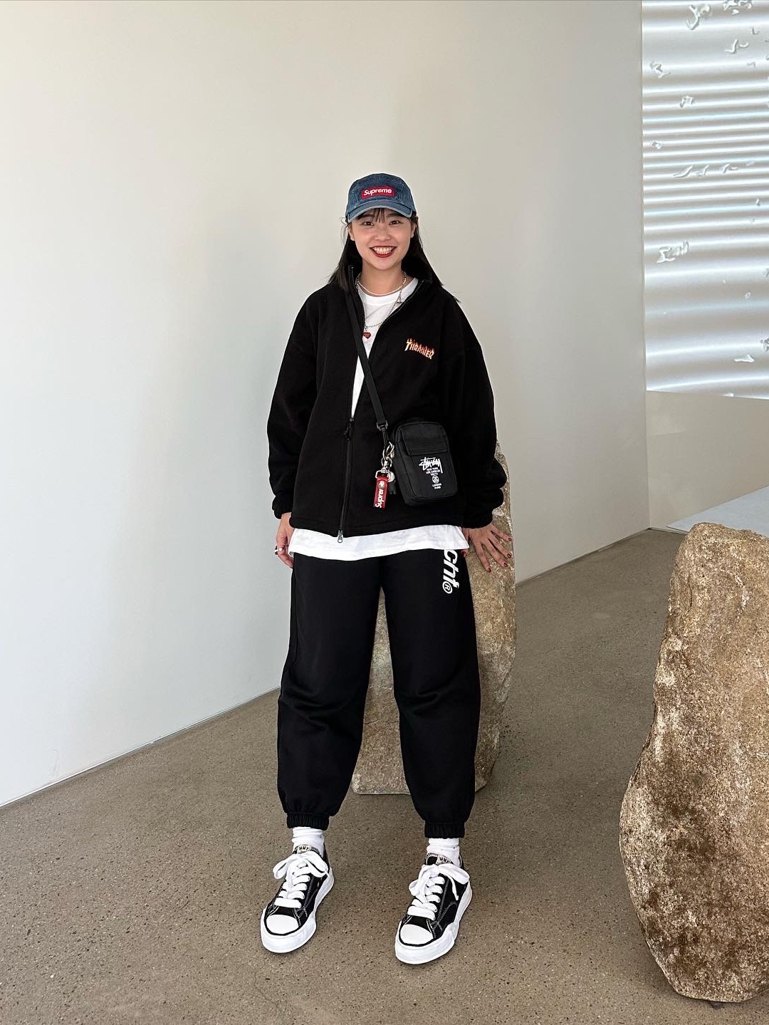 Maison Mihara Yasuhiro Peterson OG Sole Canvas Low Sneakers Black, Supreme Washed Chino Twill Camp Cap Denim - 22FW 착용 스타일 - 2