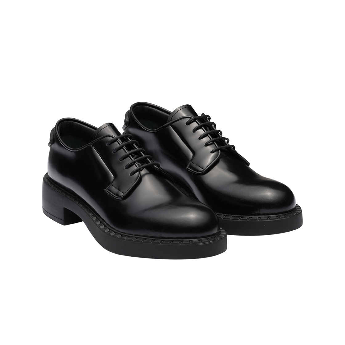 (W) 프라다 브러쉬드 레더 더비 슈즈 블랙((W) Prada Brushed Leather Derby shoes Black) - 2