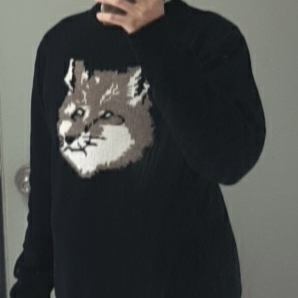 Maison Kitsune Big Fox Head Pullover Knit Black 착용 스타일