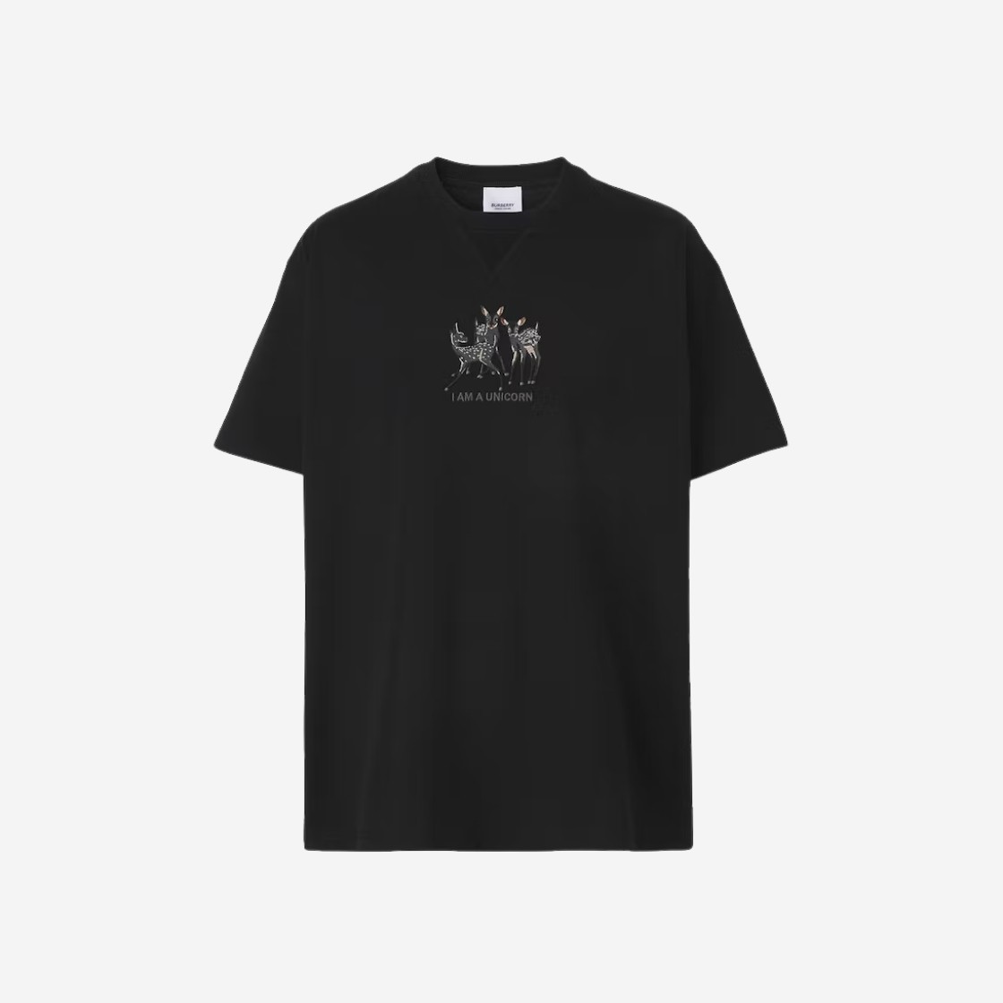 Burberry Embroidered Deer Cotton Oversized T-Shirt Black 상세 이미지 1