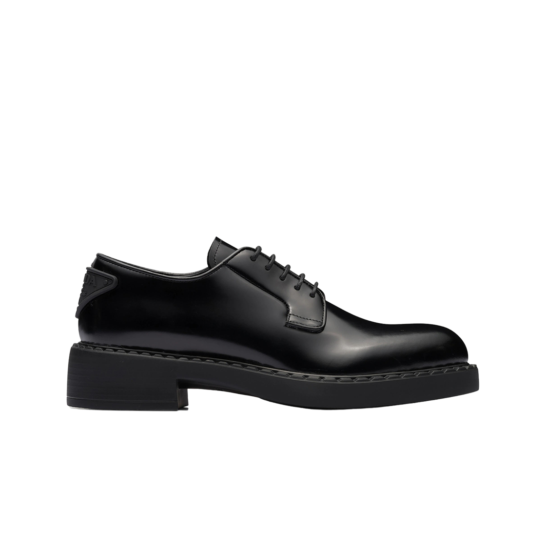 (W) 프라다 브러쉬드 레더 더비 슈즈 블랙((W) Prada Brushed Leather Derby shoes Black) - 1