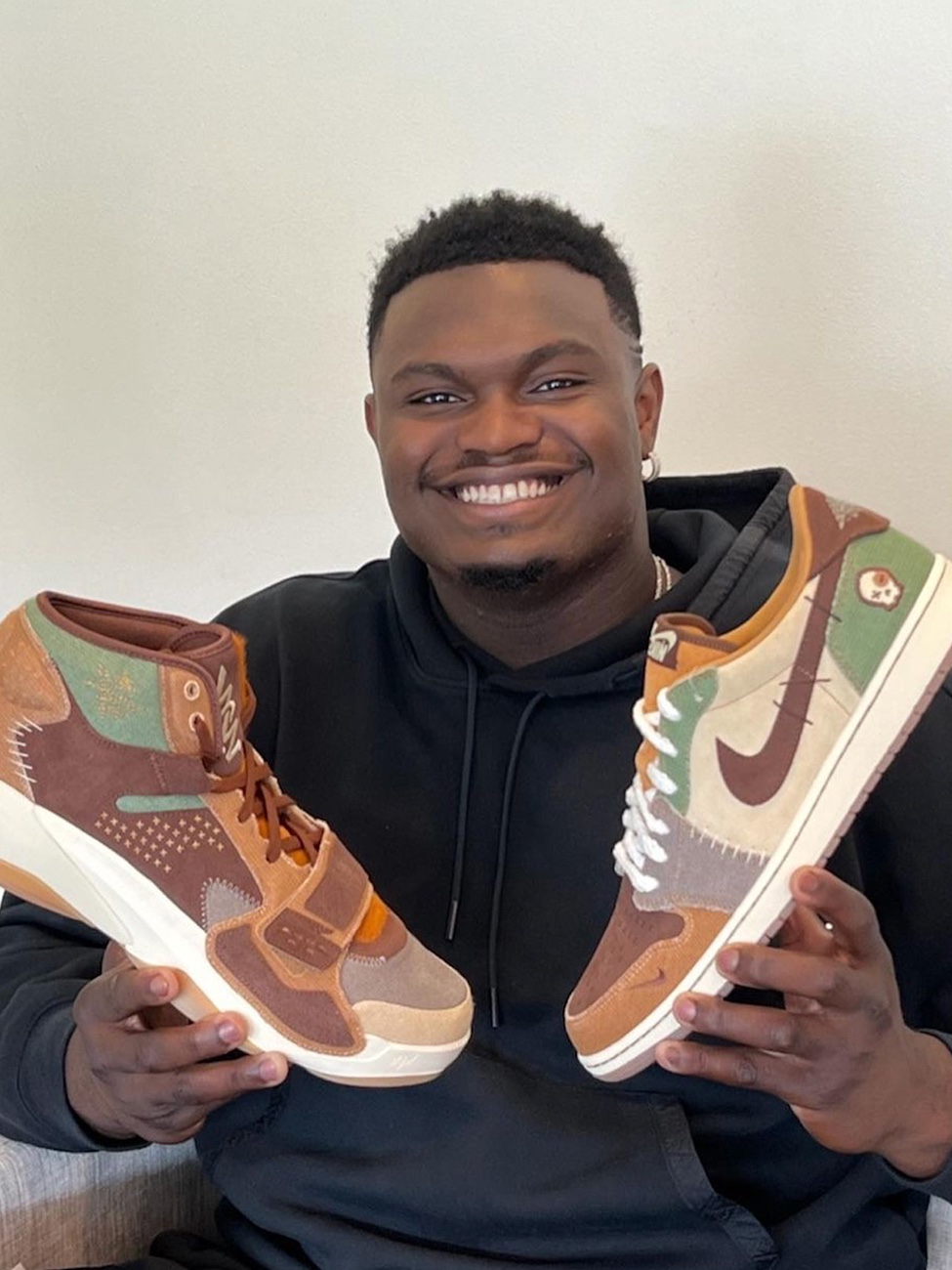 Jordan 1 x Zion Williamson Retro Low OG Flax and Oil Green 착용 스타일