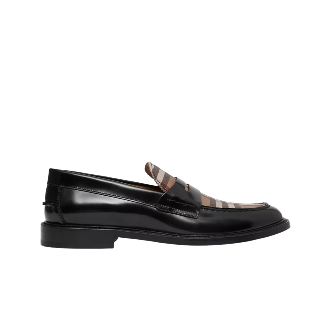버버리 빈티지 체크 패널 레더 페니 로퍼 블랙(Burberry Vintage Check Panel Leather Penny Loafers Black) - 1
