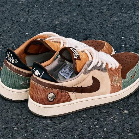 Jordan 1 x Zion Williamson Retro Low OG Flax and Oil Green 착용 스타일 - 1