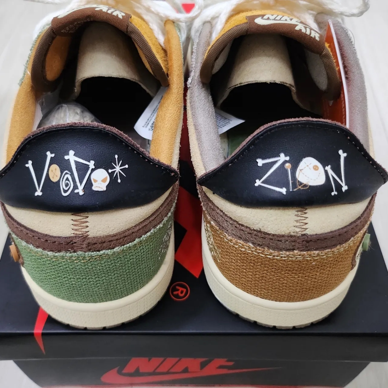 Jordan 1 x Zion Williamson Retro Low OG Flax and Oil Green 착용 스타일 - 5