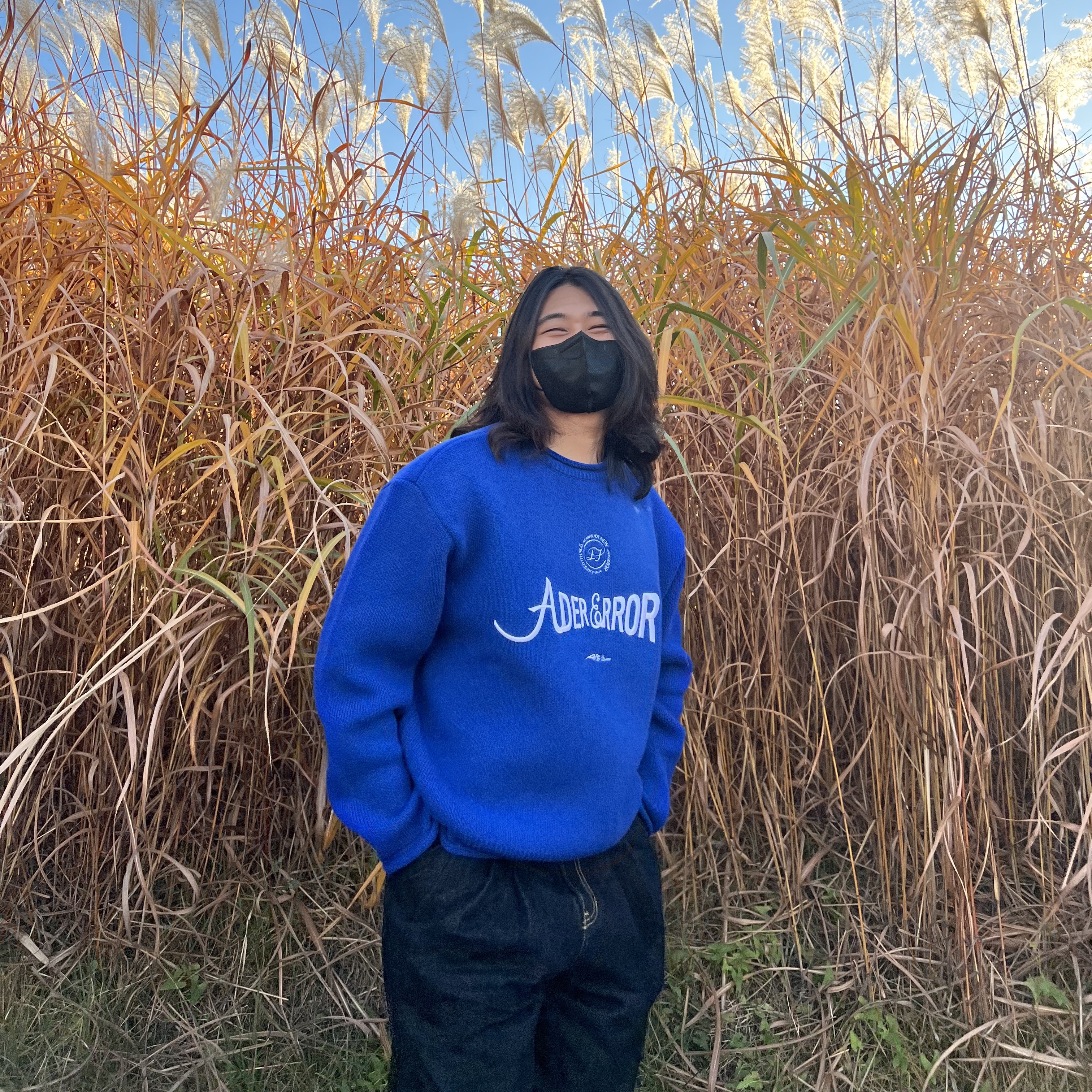 Ader Error Verif Logo Sweatshirt Navy, Ader Error Mod Jeans Noir 착용 스타일 - 1