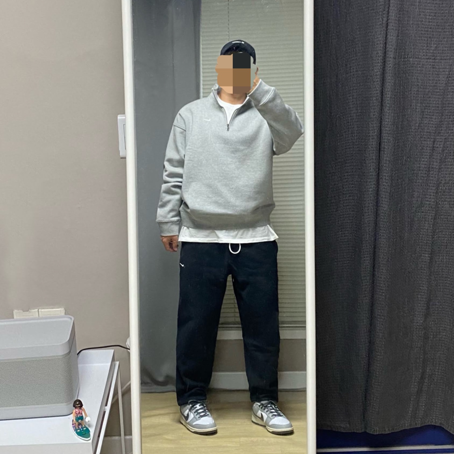 Nike NRG Solo Swoosh Heavy Weight BB Quarter Zip Top Dark Grey Heather - Asia, Nike NRG Solo Swoosh Fleece Pants Black White - Asia 착용 스타일 - 1