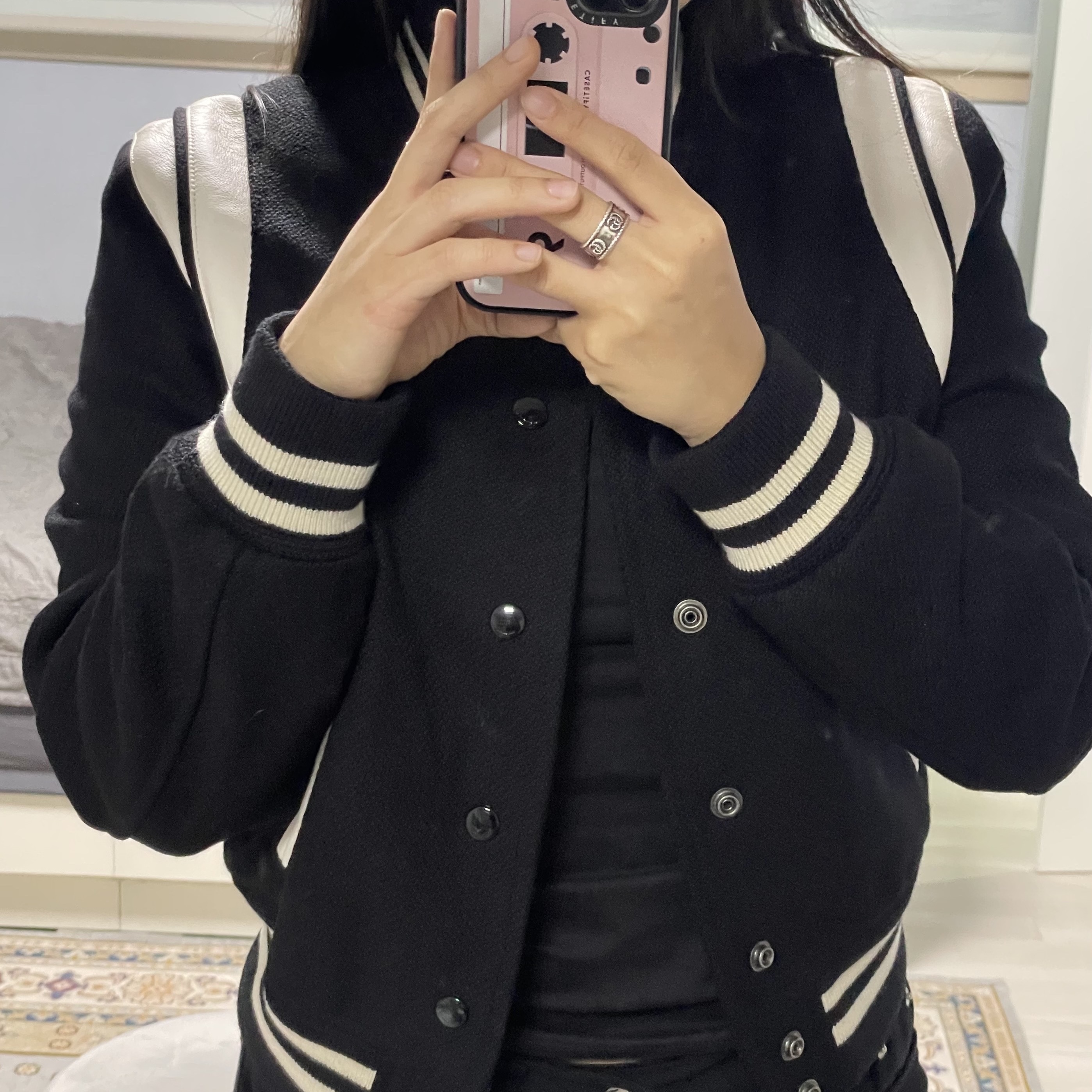 (W) Saint Laurent Teddy Jacket in Wool Black 착용 스타일 - 2