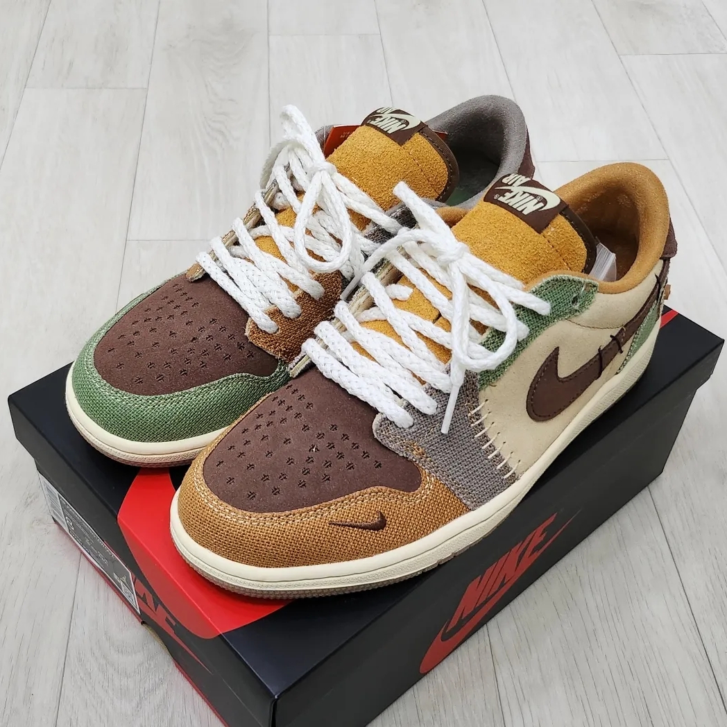 Jordan 1 x Zion Williamson Retro Low OG Flax and Oil Green 착용 스타일 - 2