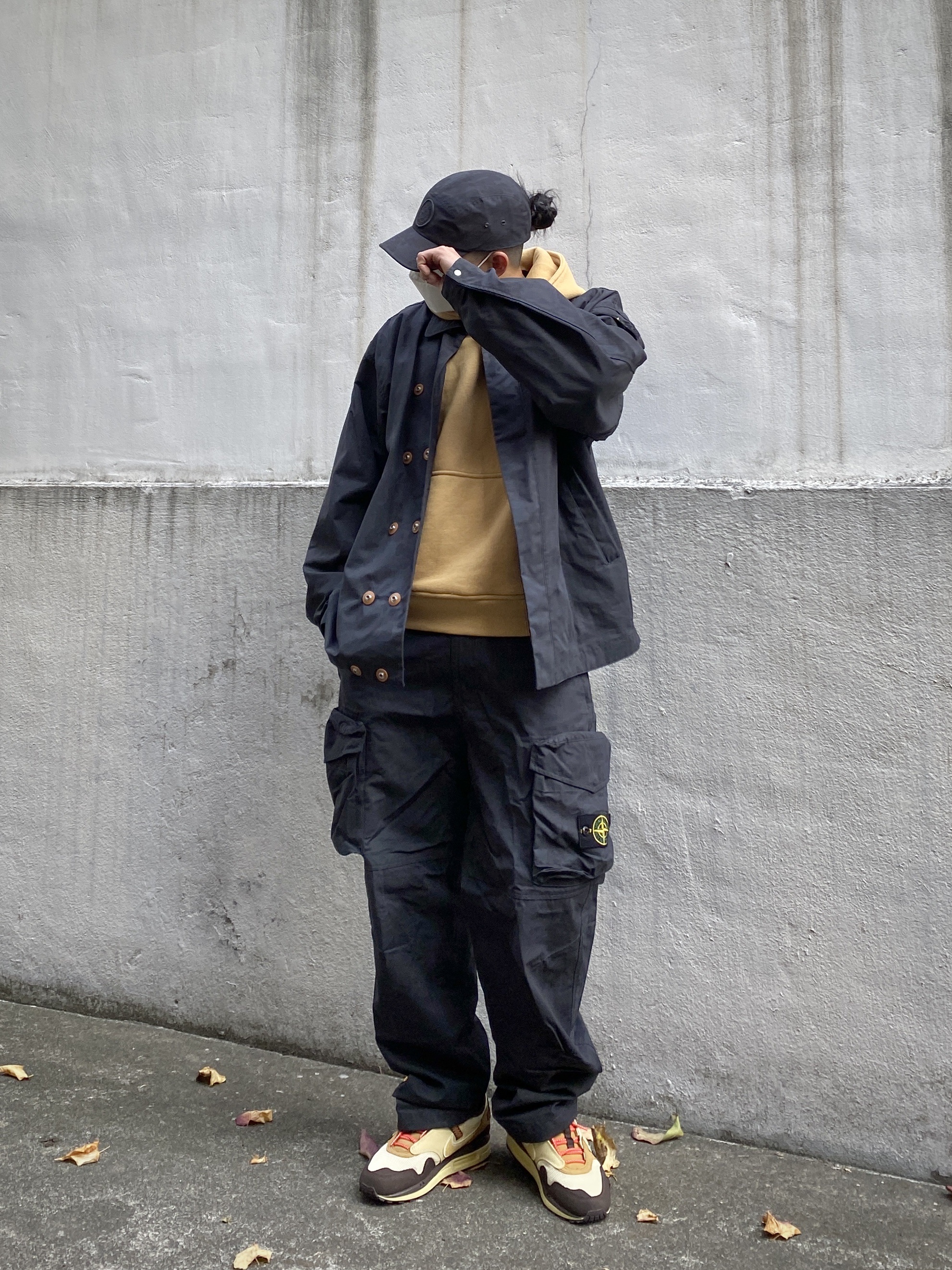 Supreme x Stone Island Reactive Ice Camo Ripstop Camp Cap Black - 22SS, Supreme x Stone Island Reactive Ice Camo Ripstop Jacket Black - 22SS 착용 스타일