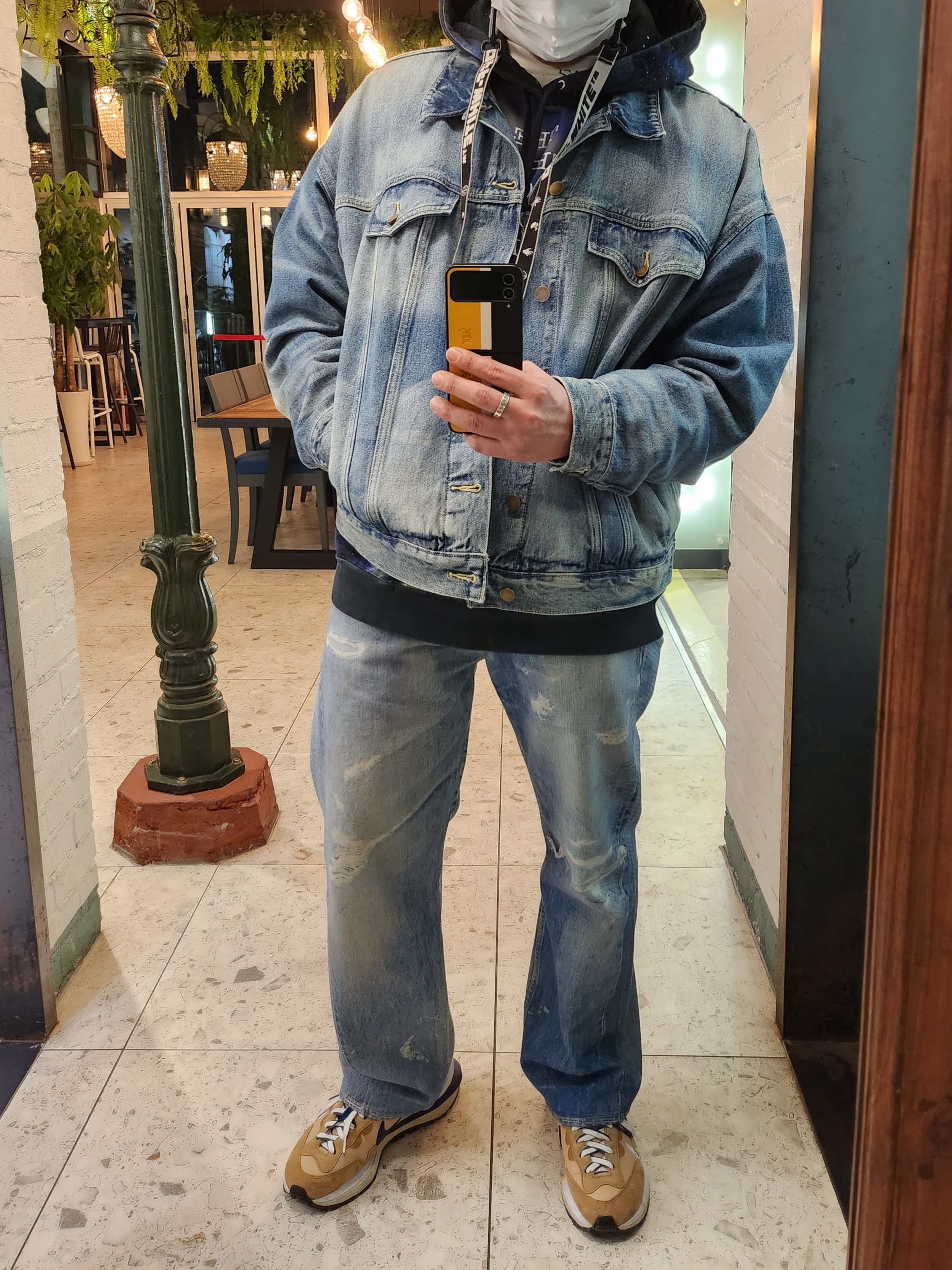 Essentials Trucker Jacket Indigo, Our Legacy Third Cut Digital Denim Print 착용 스타일 - 2