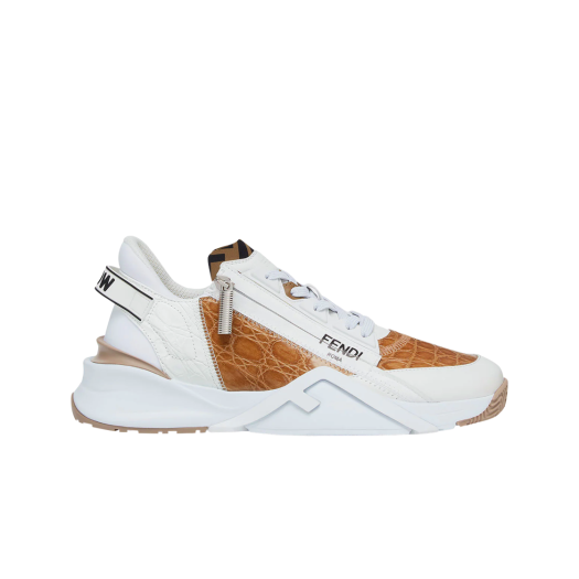 Fendi Flow Brown Caiman Leather Low-Top Sneakers White