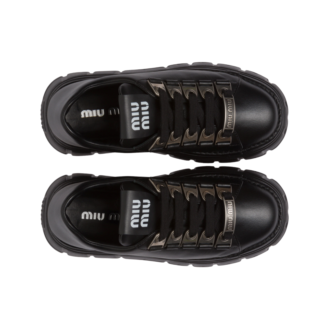 (W) 미우 미우 가죽 레이스 더비 슈즈 블랙((W) Miu Miu Leather Laced Derby Shoes Black) - 2