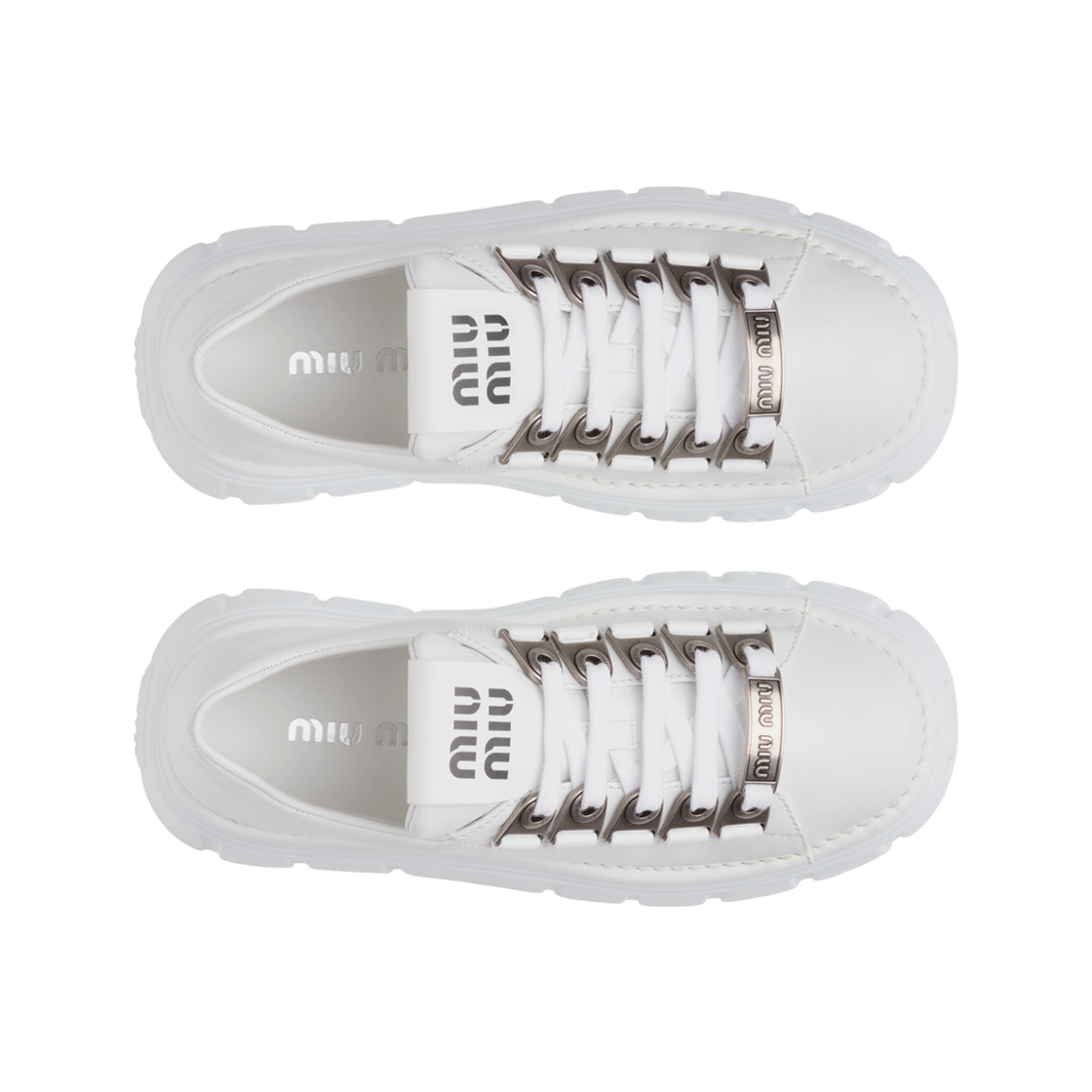 (W) 미우 미우 가죽 레이스 더비 슈즈 화이트((W) Miu Miu Leather Laced Derby Shoes White) - 2