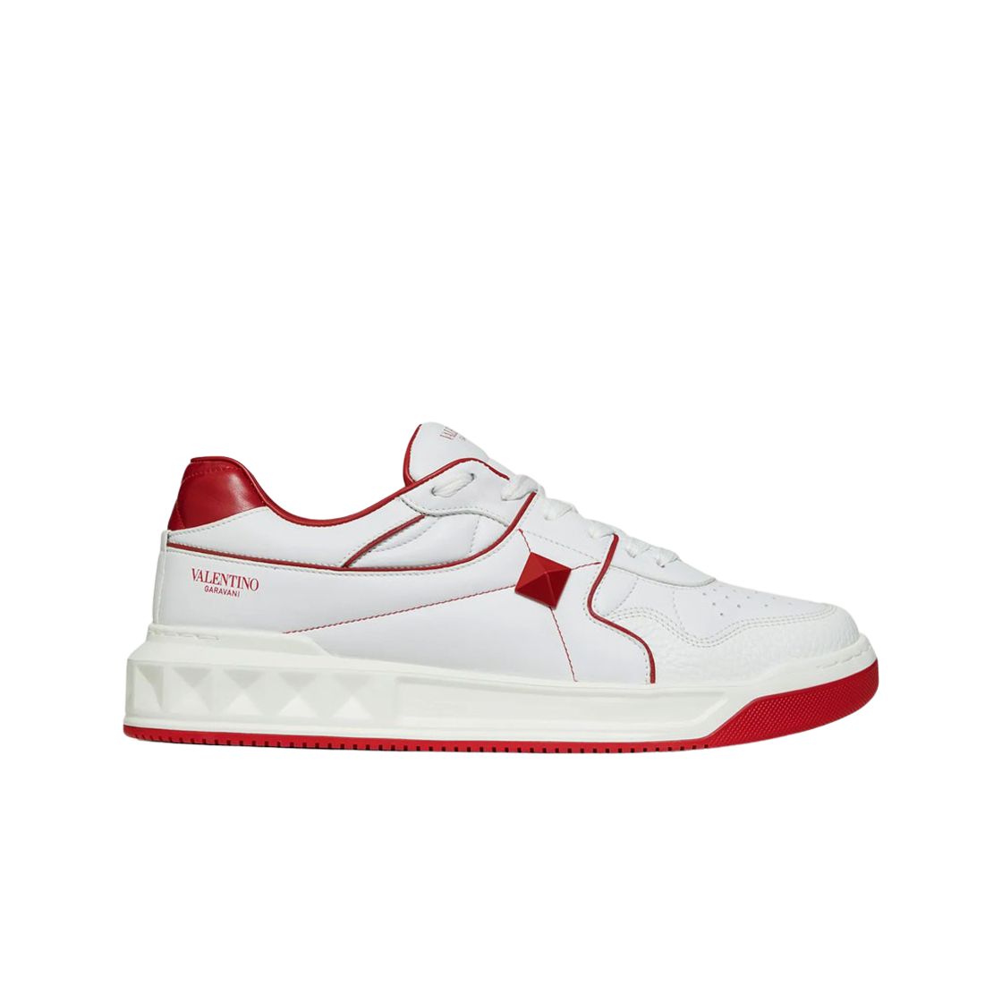 발렌티노 원 스터드 로우탑 나파 스니커즈 화이트 레드(Valentino One Stud Low-Top Nappa Leather Sneakers White Red) - 1