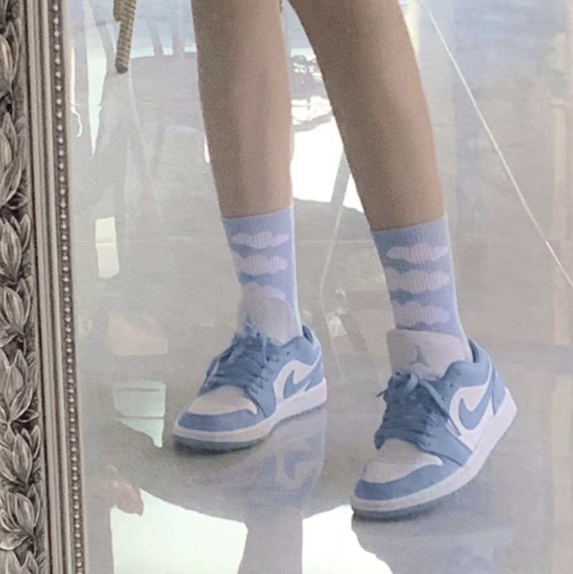 (W) Jordan 1 Low White Ice Blue 착용 스타일