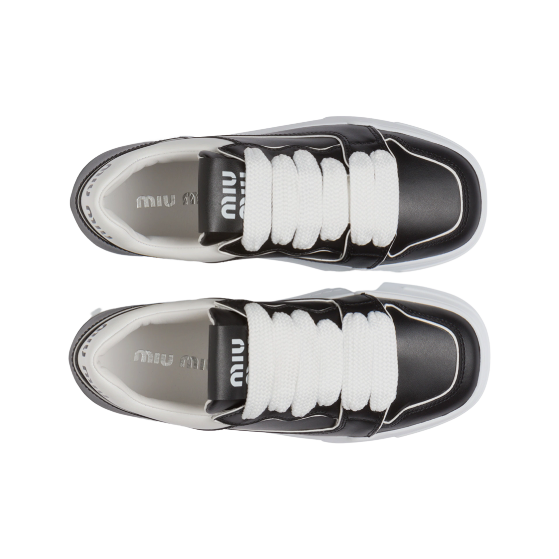 (W) 미우 미우 가죽 스니커즈 블랙 화이트((W) Miu Miu Leather Sneakers Black White) - 2