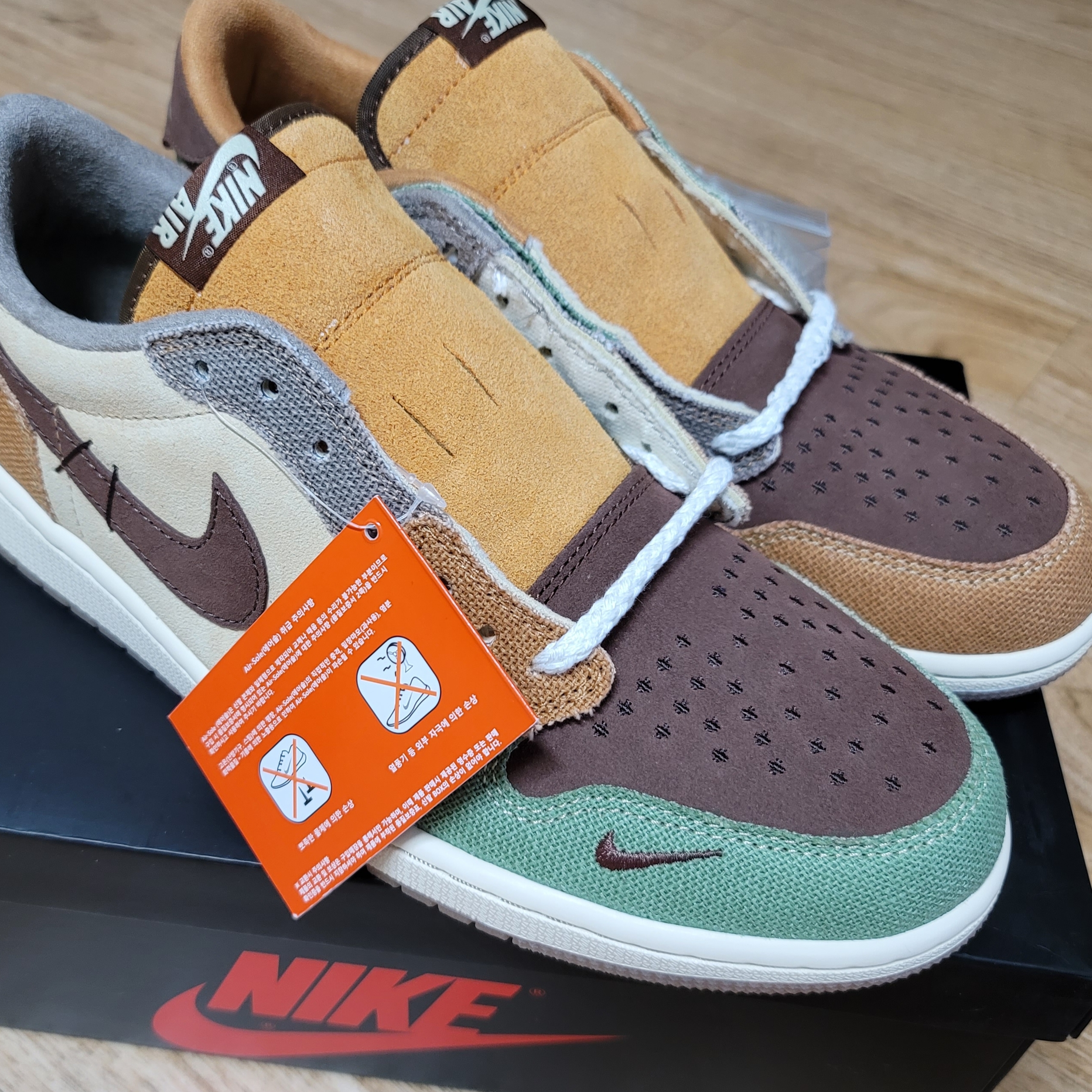 Jordan 1 x Zion Williamson Retro Low OG Flax and Oil Green 착용 스타일 - 4