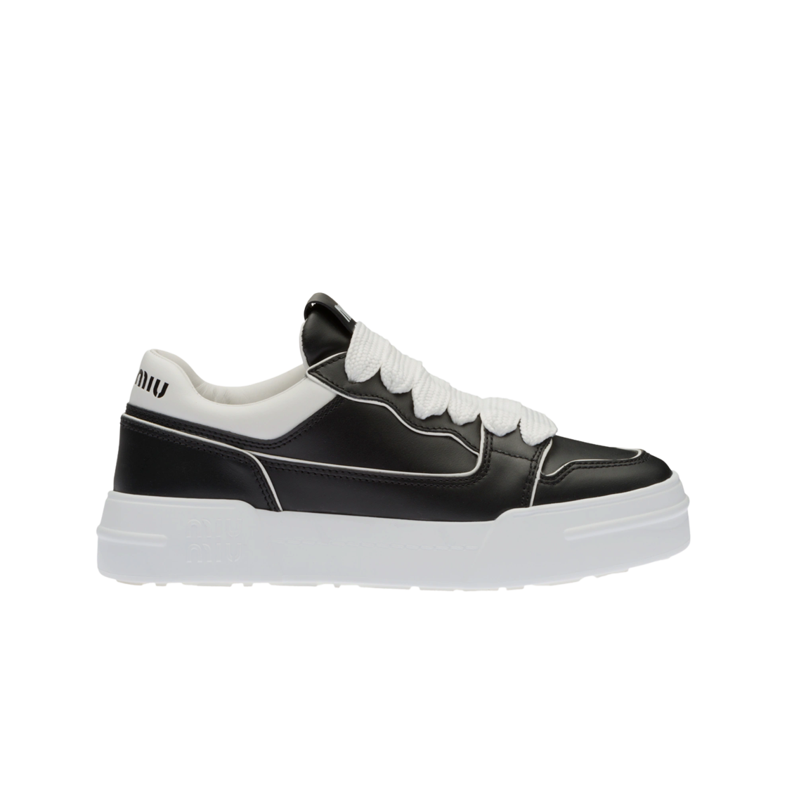 (W) 미우 미우 가죽 스니커즈 블랙 화이트((W) Miu Miu Leather Sneakers Black White) - 1