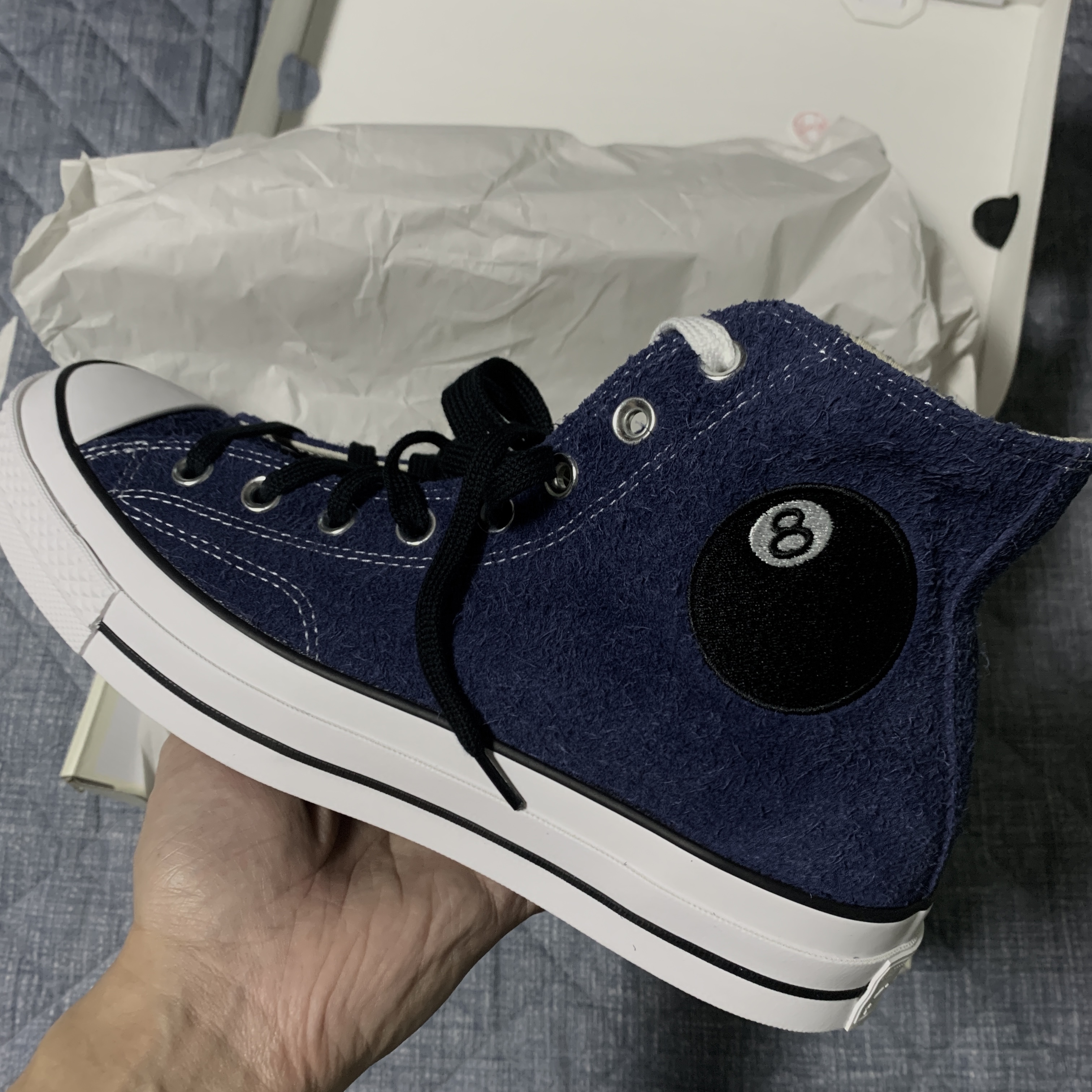 Converse x Stussy Chuck 70 High 8 Ball Navy 착용 스타일
