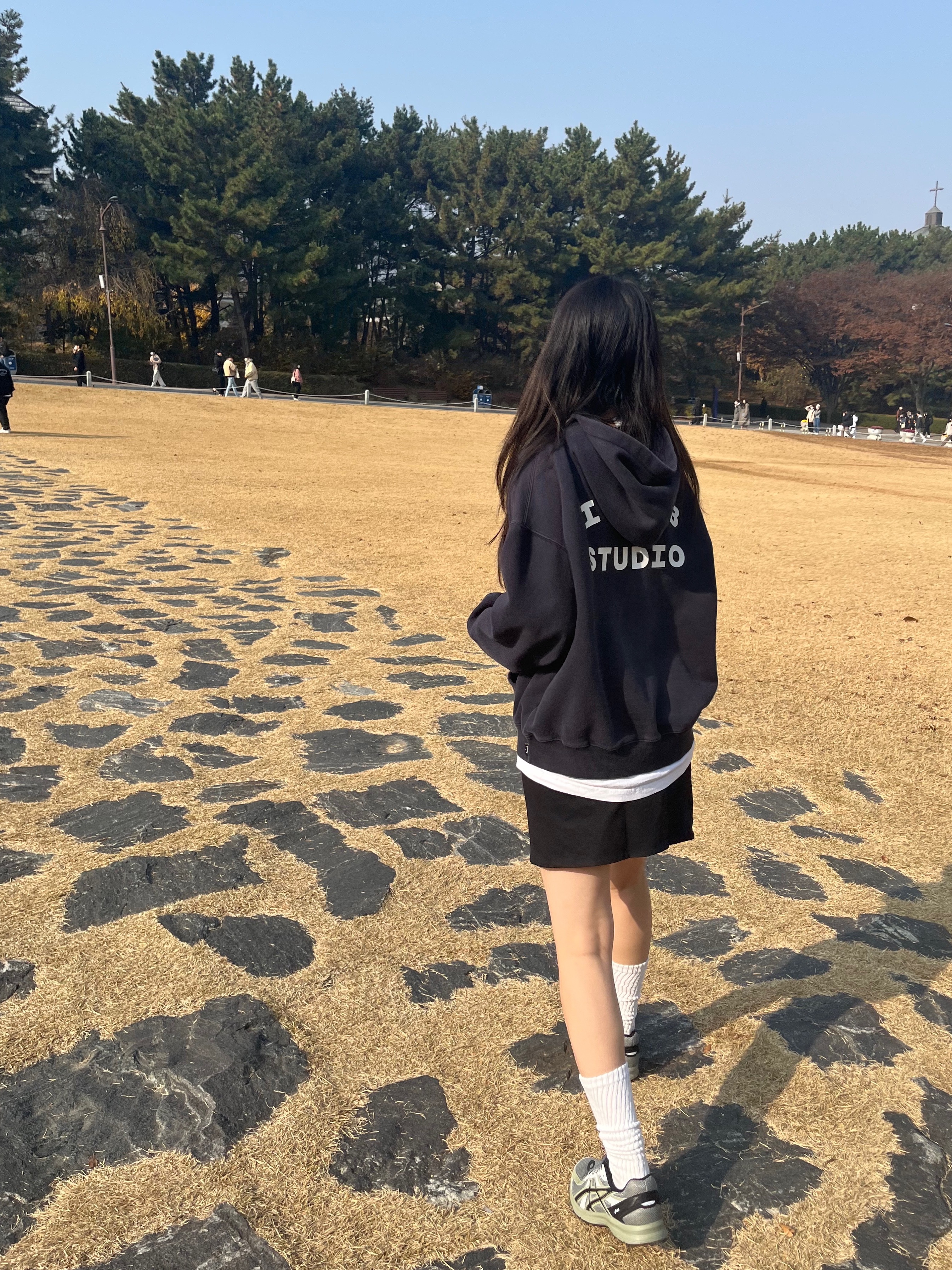 IAB Studio Hoodie Navy - 21SS, Asics Jog 100 S Sheet Rock - 2E Wide 착용 스타일 - 2