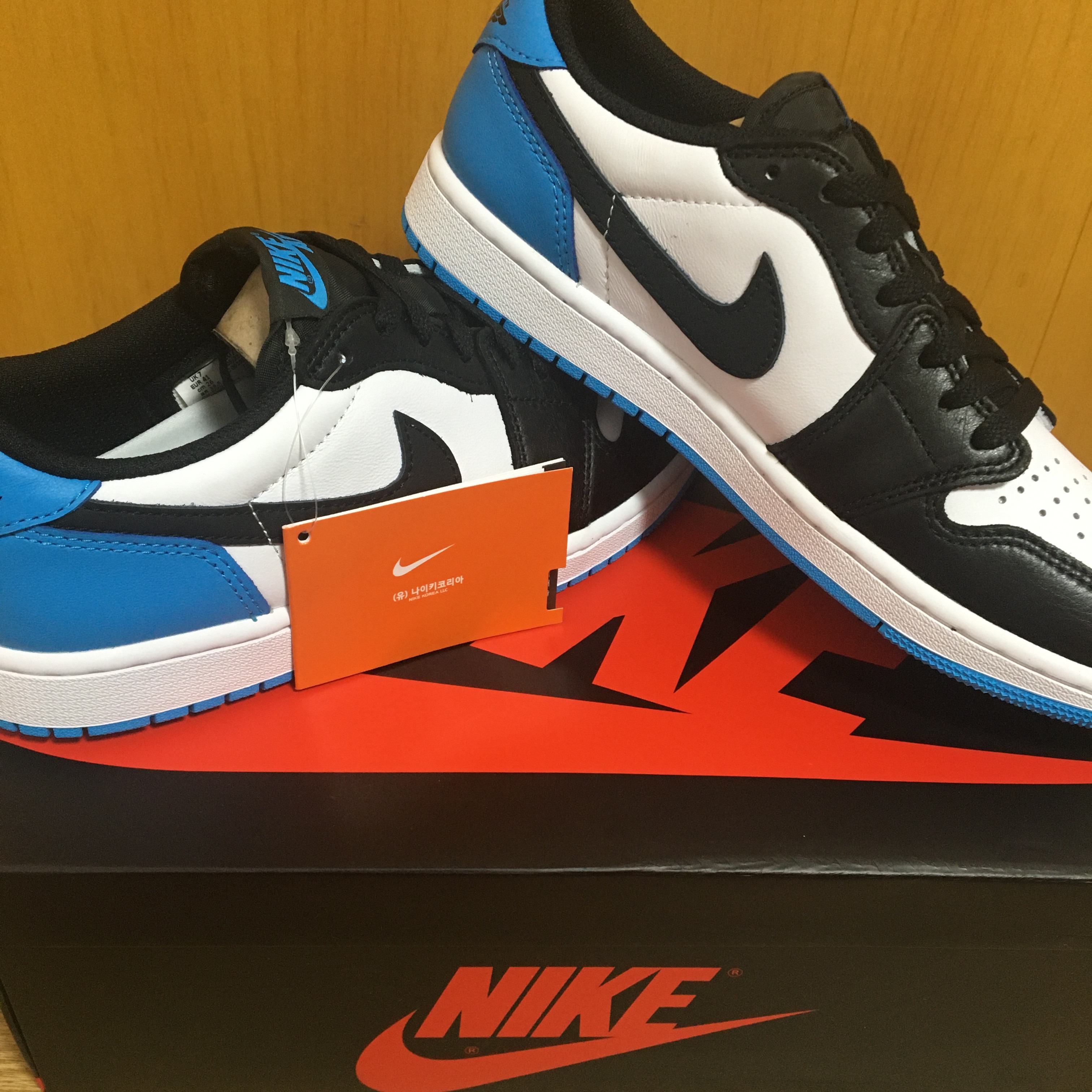 Jordan 1 Retro Low OG Black and Dark Powder Blue 착용 스타일 - 1