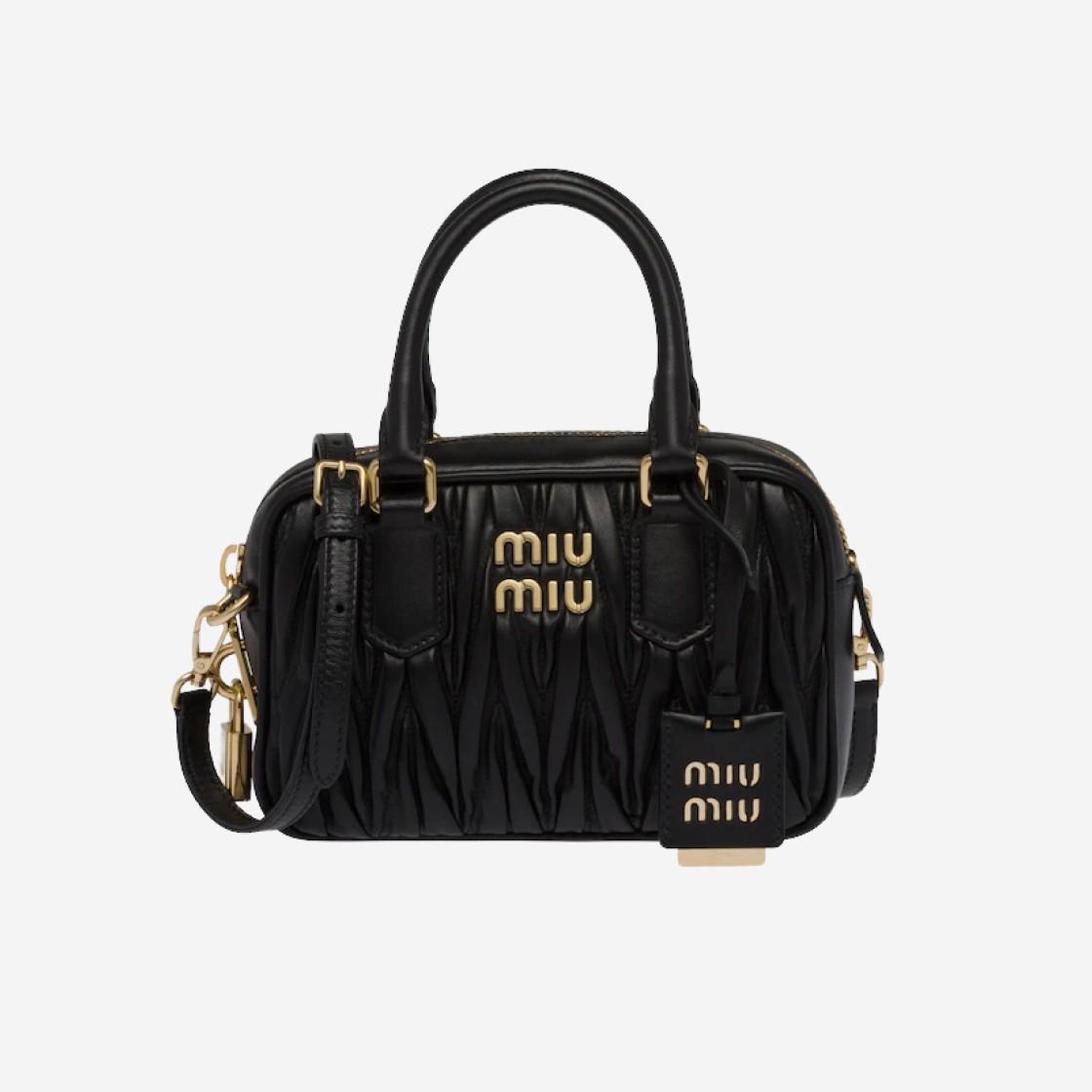 Miu Miu Matelasse Nappa Leather Top Handle Bag Black 상세 이미지 1