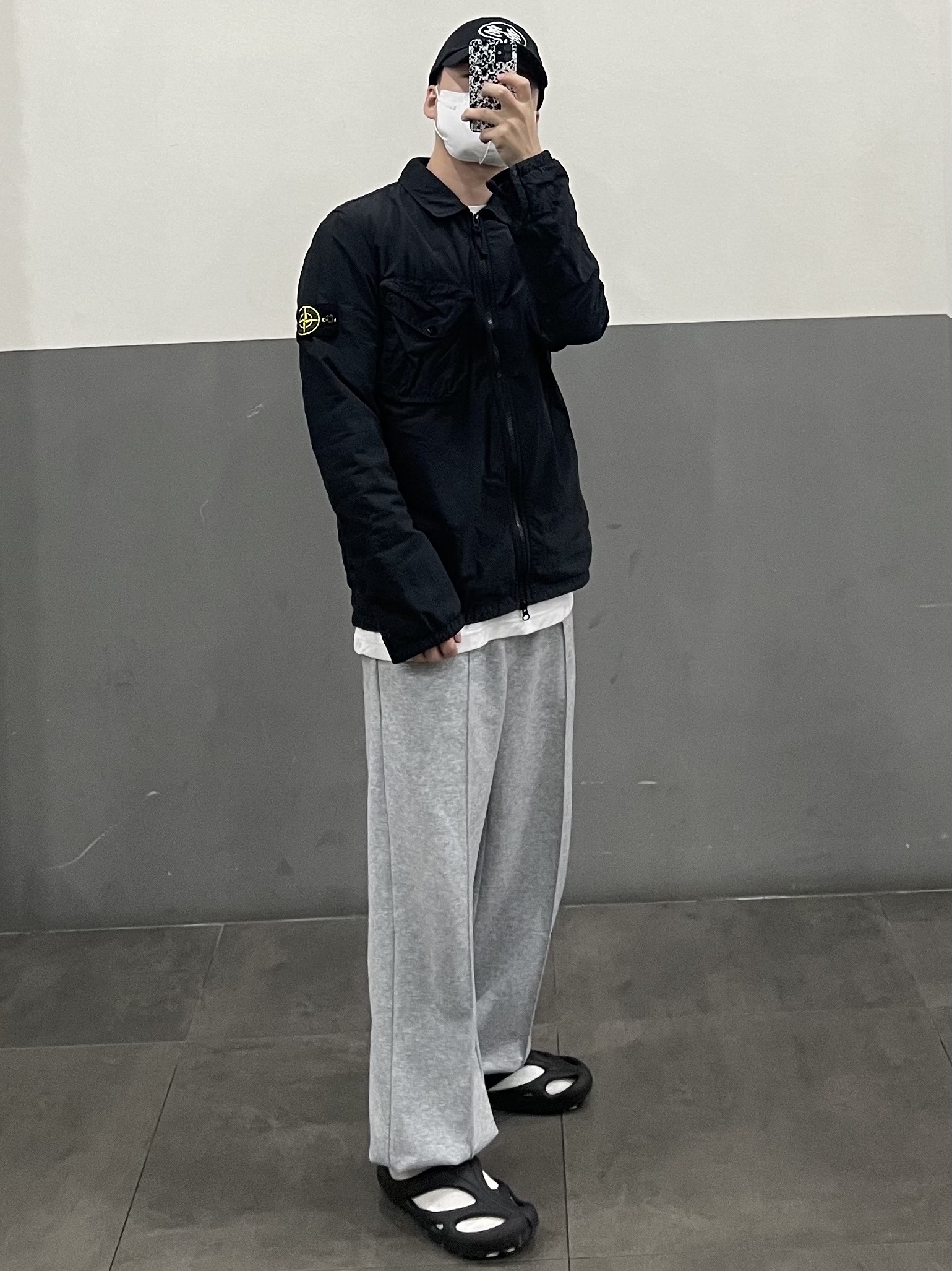 Stone Island 11803 Naslan Light Polartec Overshirt Black - 21FW, Dada Logo Cap Black White 착용 스타일