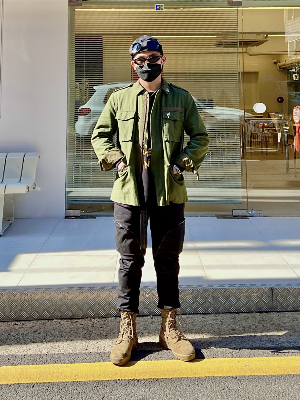 C.P. Company Gabardine Goggle Cap Black - 22SS, Peaceminusone Slider Clip #1 Silver 착용 스타일 - 3