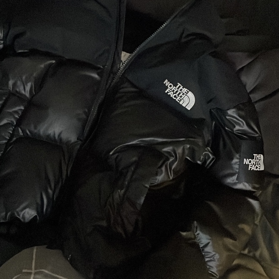 (W) The North Face White Label Novelty Nuptse Down Jacket Black 착용 스타일