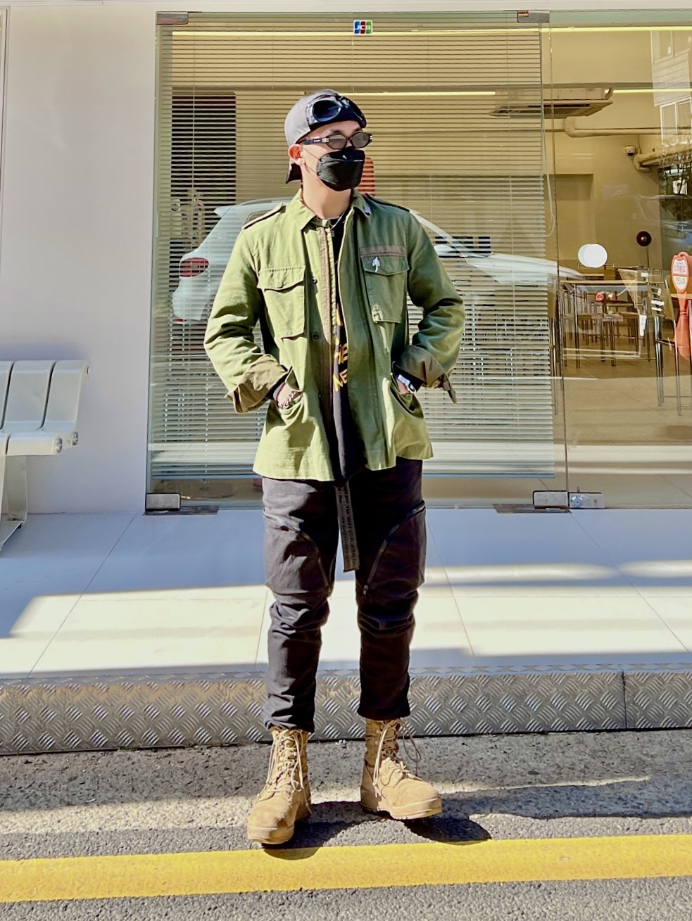 C.P. Company Gabardine Goggle Cap Black - 22SS, Peaceminusone Slider Clip #1 Silver 착용 스타일 - 4