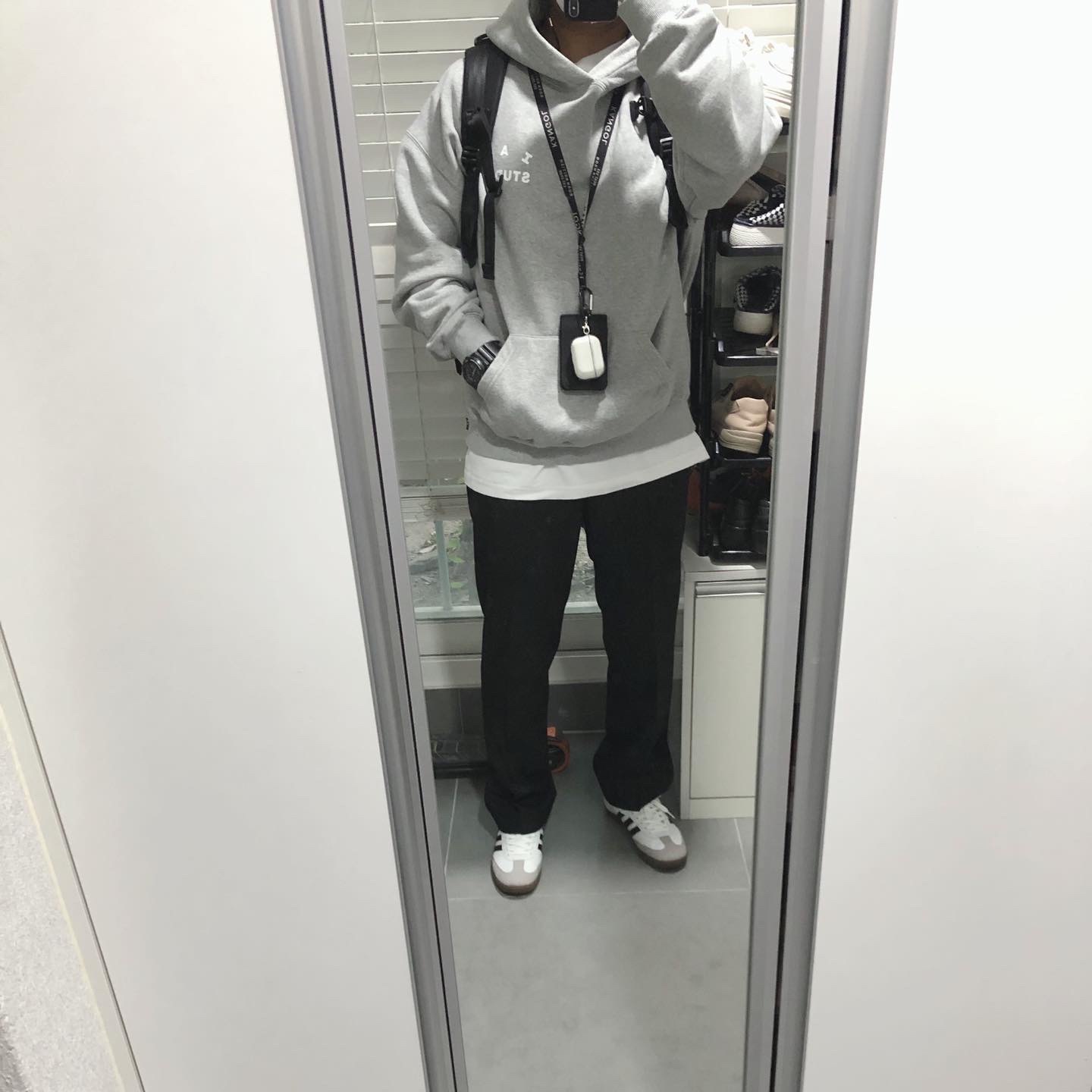 Adidas Samba Vegan White Black, IAB Studio Hoodie Gray - 21SS 착용 스타일 - 2