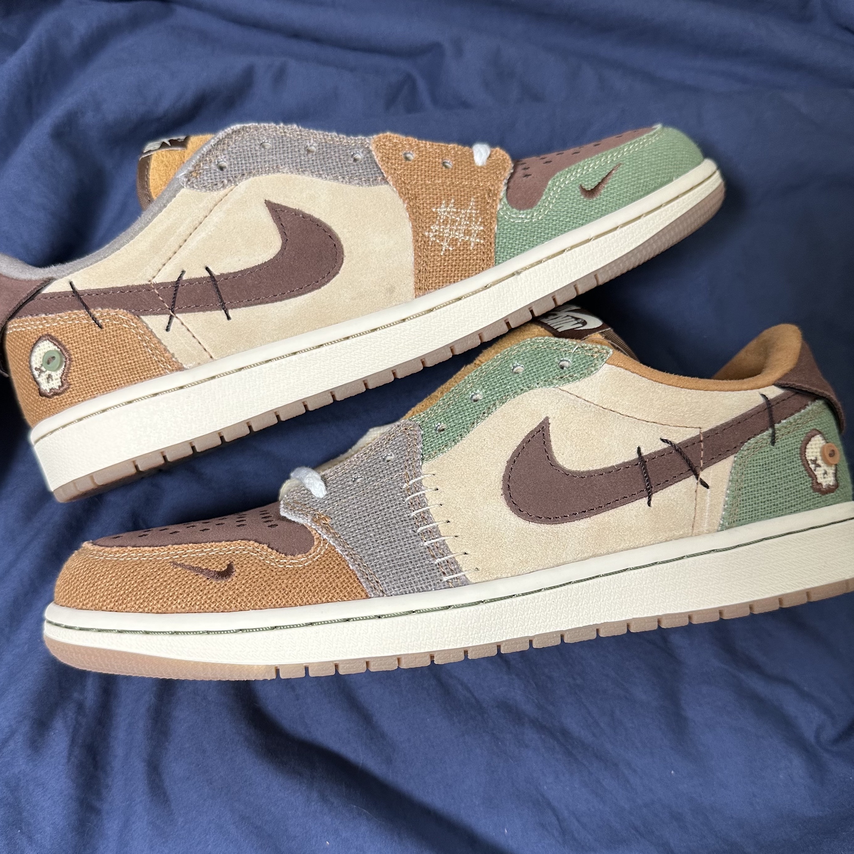 Jordan 1 x Zion Williamson Retro Low OG Flax and Oil Green 착용 스타일 - 2
