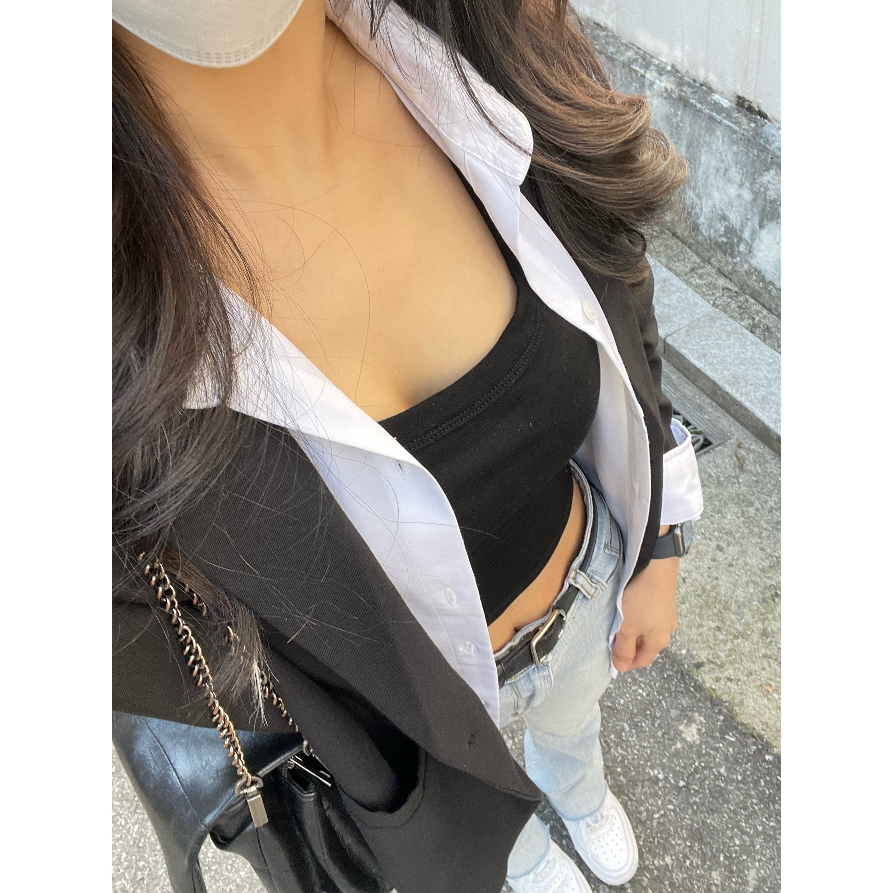 Nike Air Force 1 '07 Low White, Nike Dunk Low Retro Black 착용 스타일 - 1