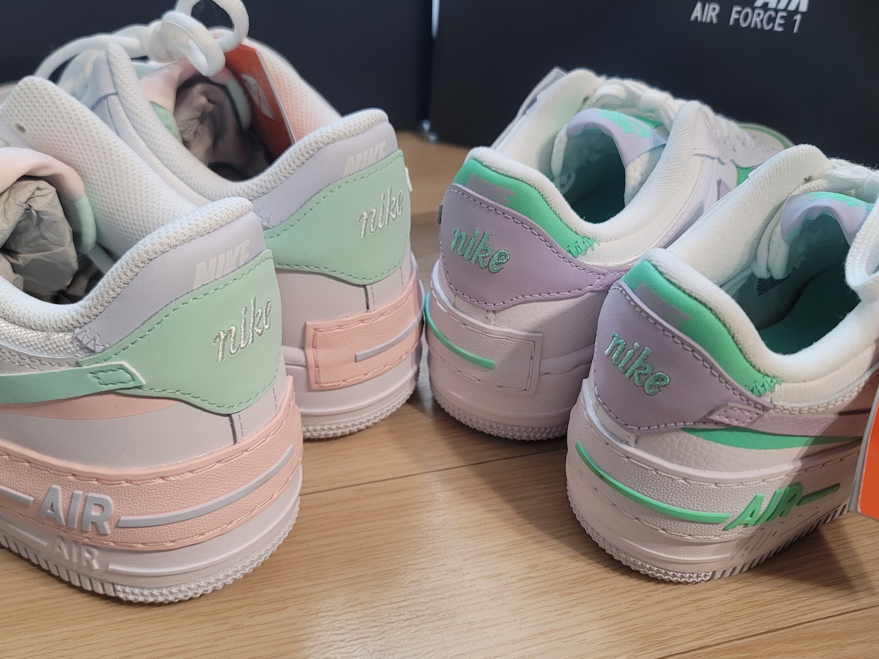 (W) Nike Air Force 1 Shadow Infinite Lilac, (W) Nike Air Force 1 Shadow White Atmosphere Mint 착용 스타일 - 2