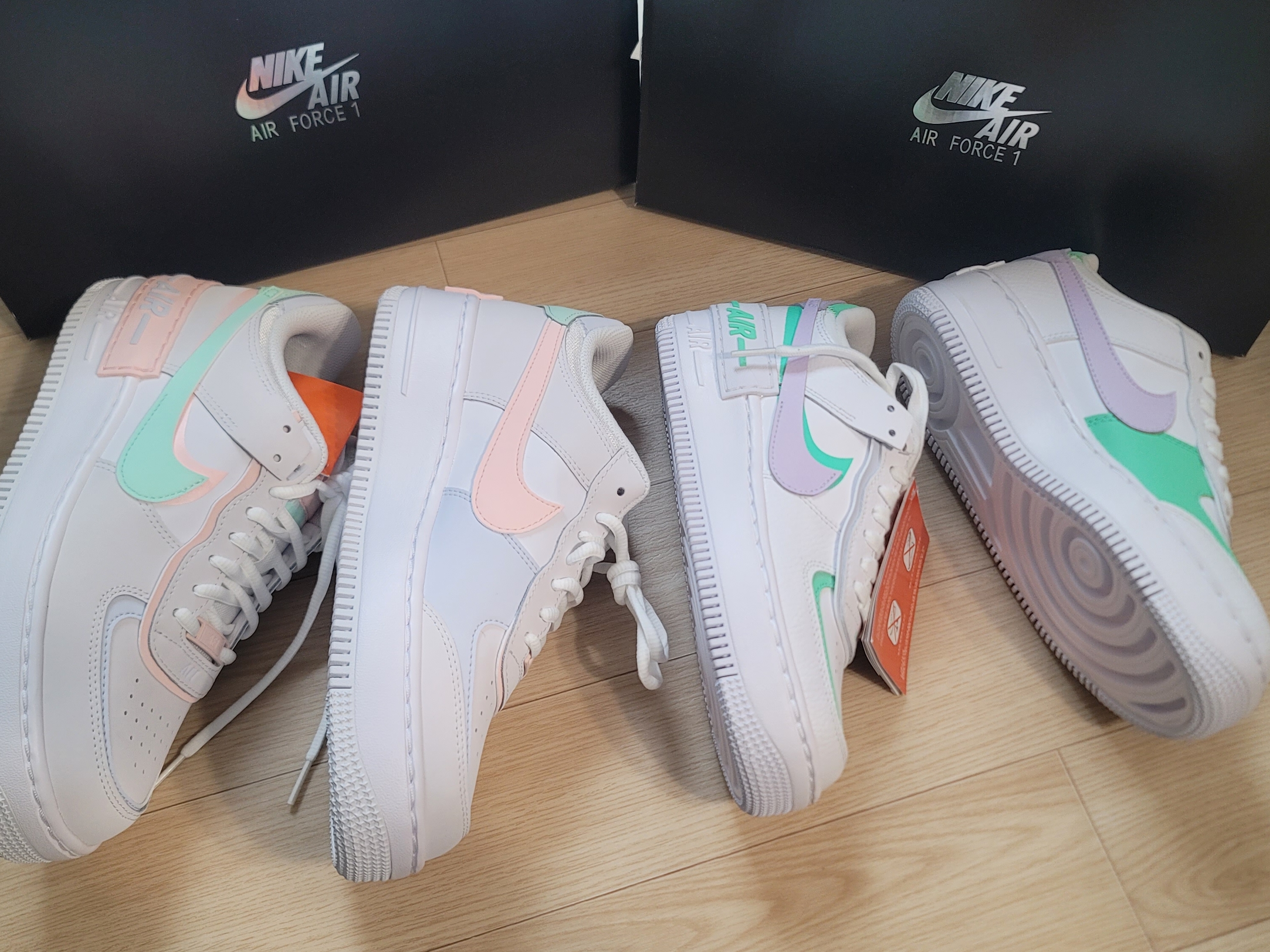 (W) Nike Air Force 1 Shadow Infinite Lilac, (W) Nike Air Force 1 Shadow White Atmosphere Mint 착용 스타일 - 3