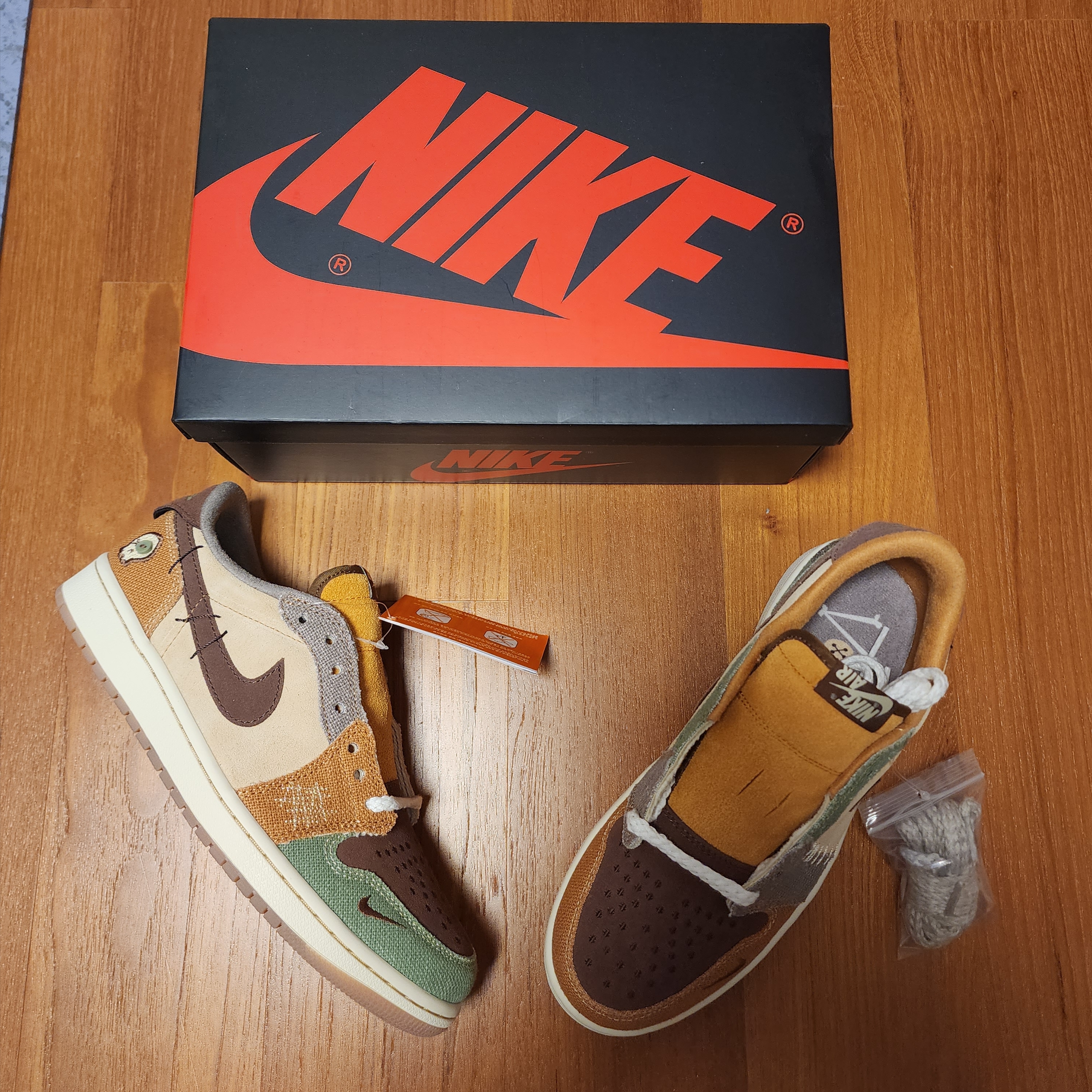Jordan 1 x Zion Williamson Retro Low OG Flax and Oil Green 착용 스타일 - 2