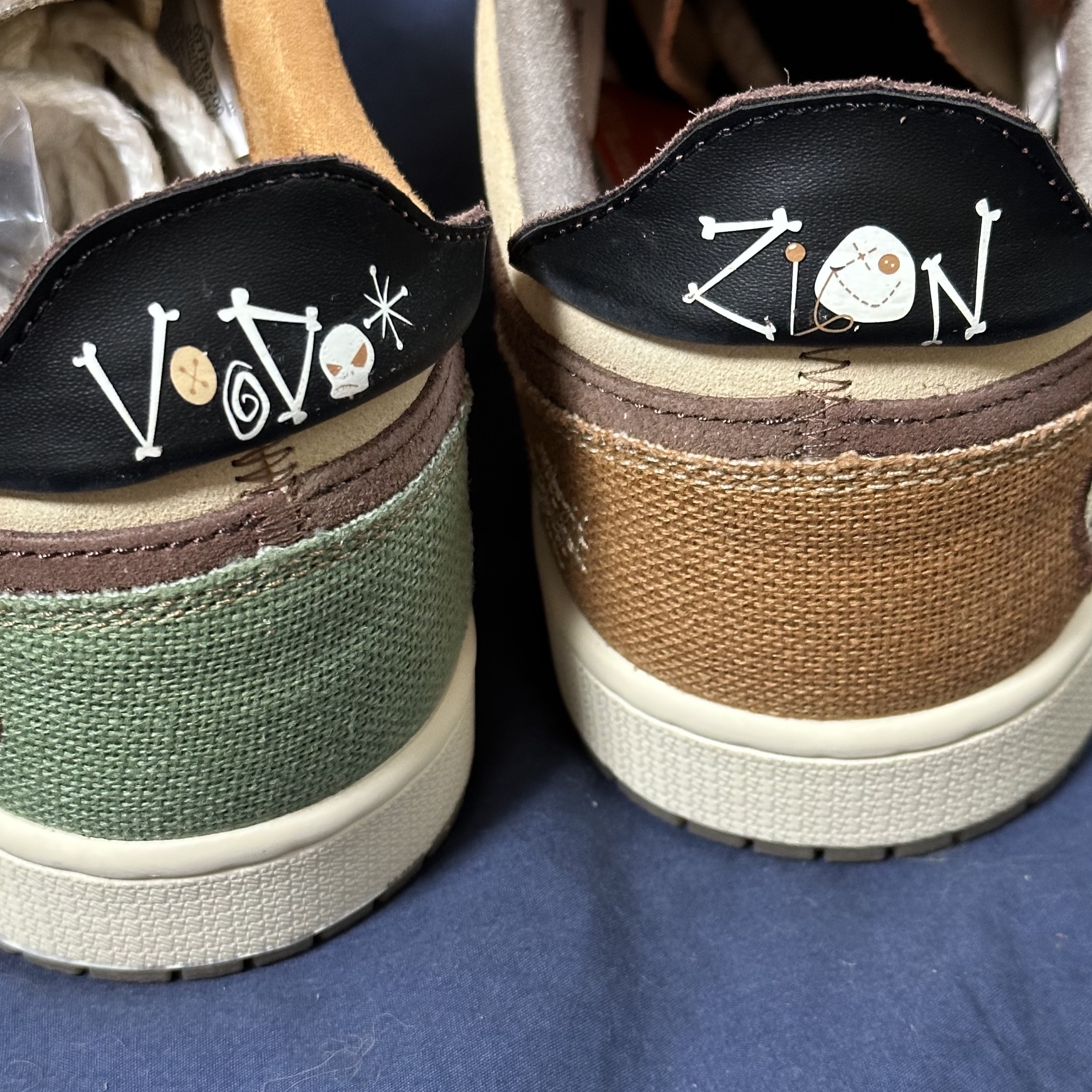 Jordan 1 x Zion Williamson Retro Low OG Flax and Oil Green 착용 스타일 - 5