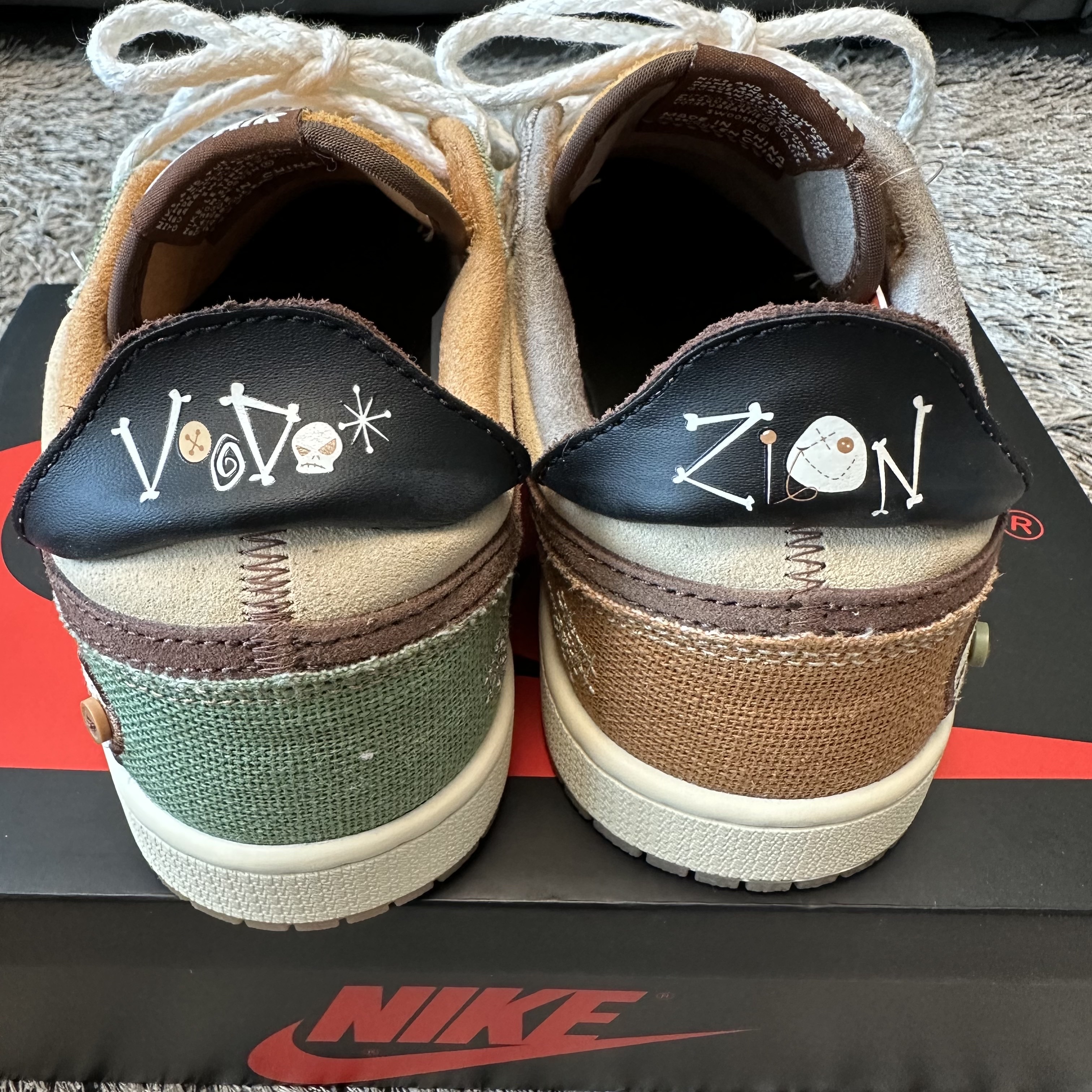 Jordan 1 x Zion Williamson Retro Low OG Flax and Oil Green 착용 스타일 - 5
