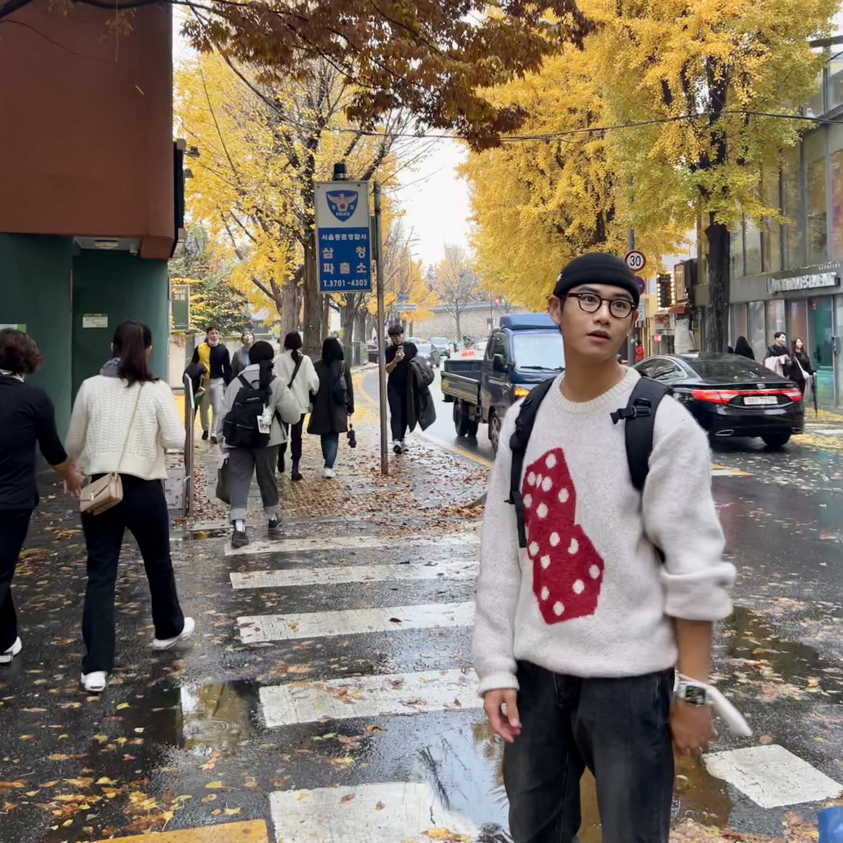 Stussy Dice Mohair Sweater Bone, Palace Cordura Double Diamond Backpack Black - 21FW 착용 스타일 - 2