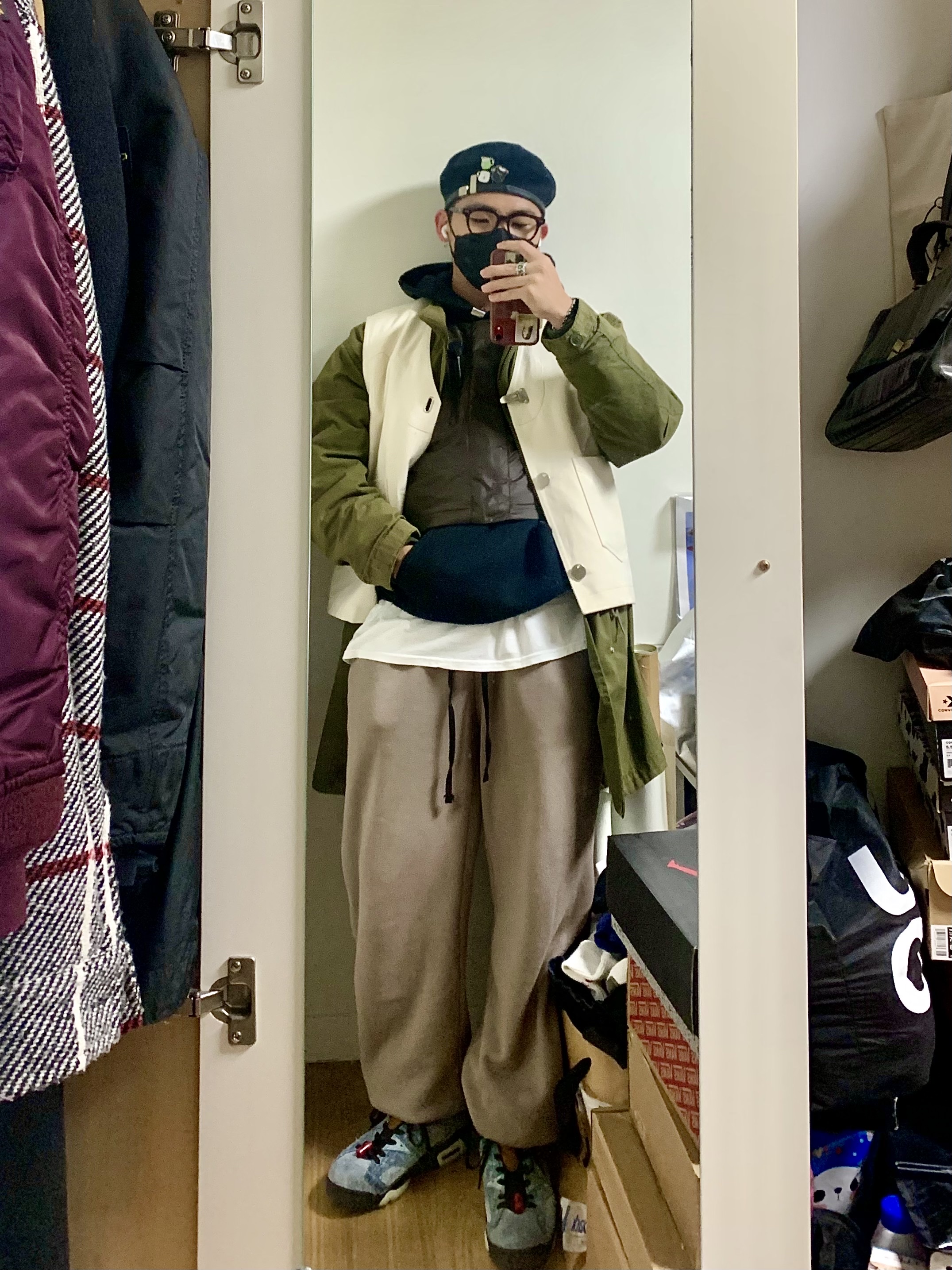Jordan 6 Retro Washed Denim, Nike x Travis Scott NRG BH Vest Velvet Brown - US/EU 착용 스타일 - 5