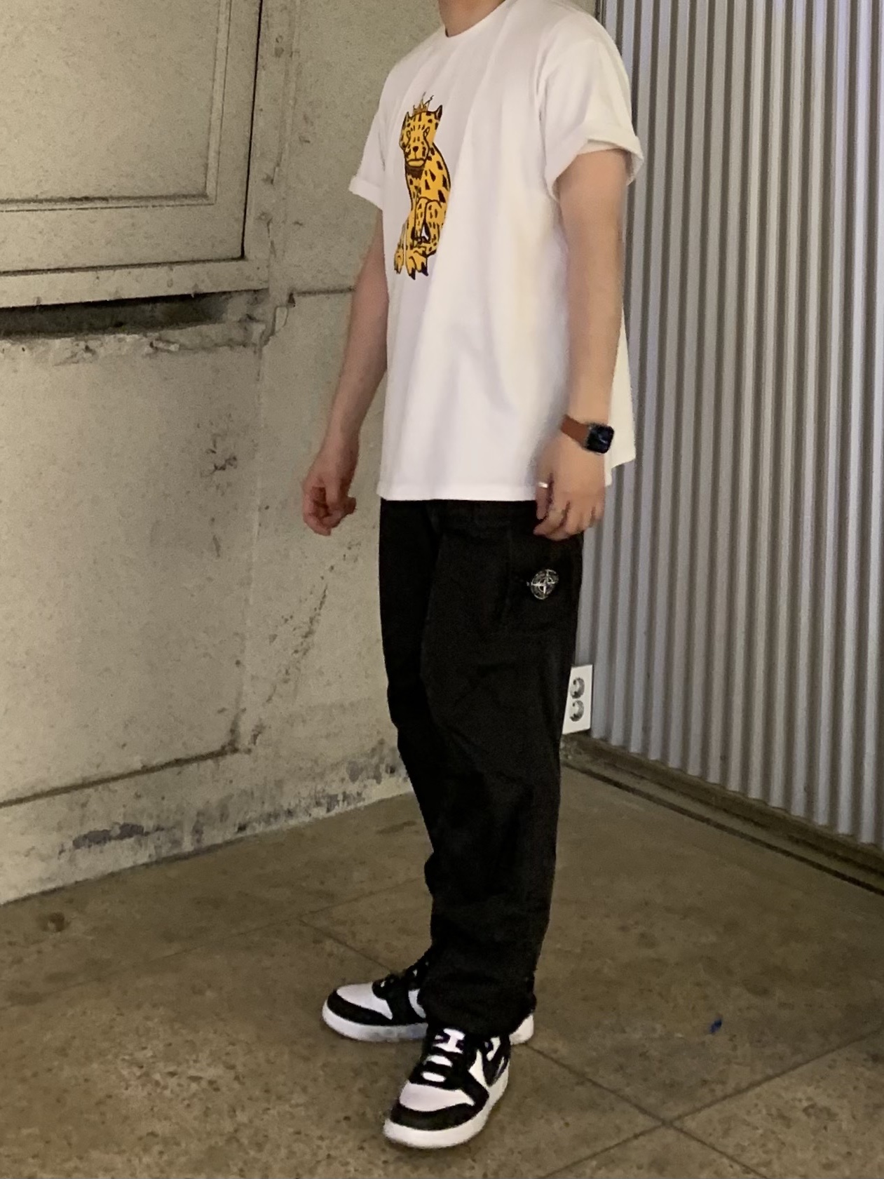 Supreme x Stone Island Painted Camo Nylon Cargo Pants Black - 20FW, Nike x Ambush Dunk High Black 착용 스타일