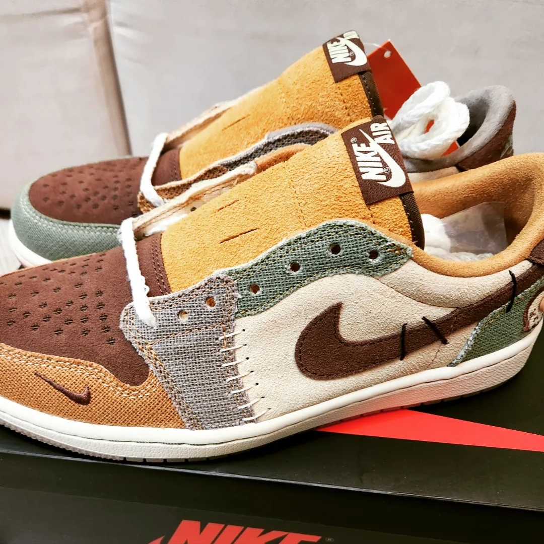 Jordan 1 x Zion Williamson Retro Low OG Flax and Oil Green 착용 스타일 - 3