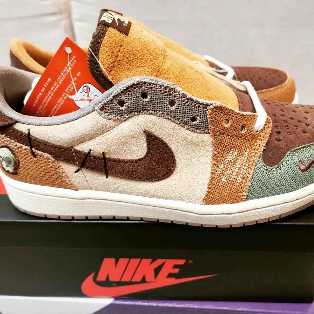 Jordan 1 x Zion Williamson Retro Low OG Flax and Oil Green 착용 스타일 - 1
