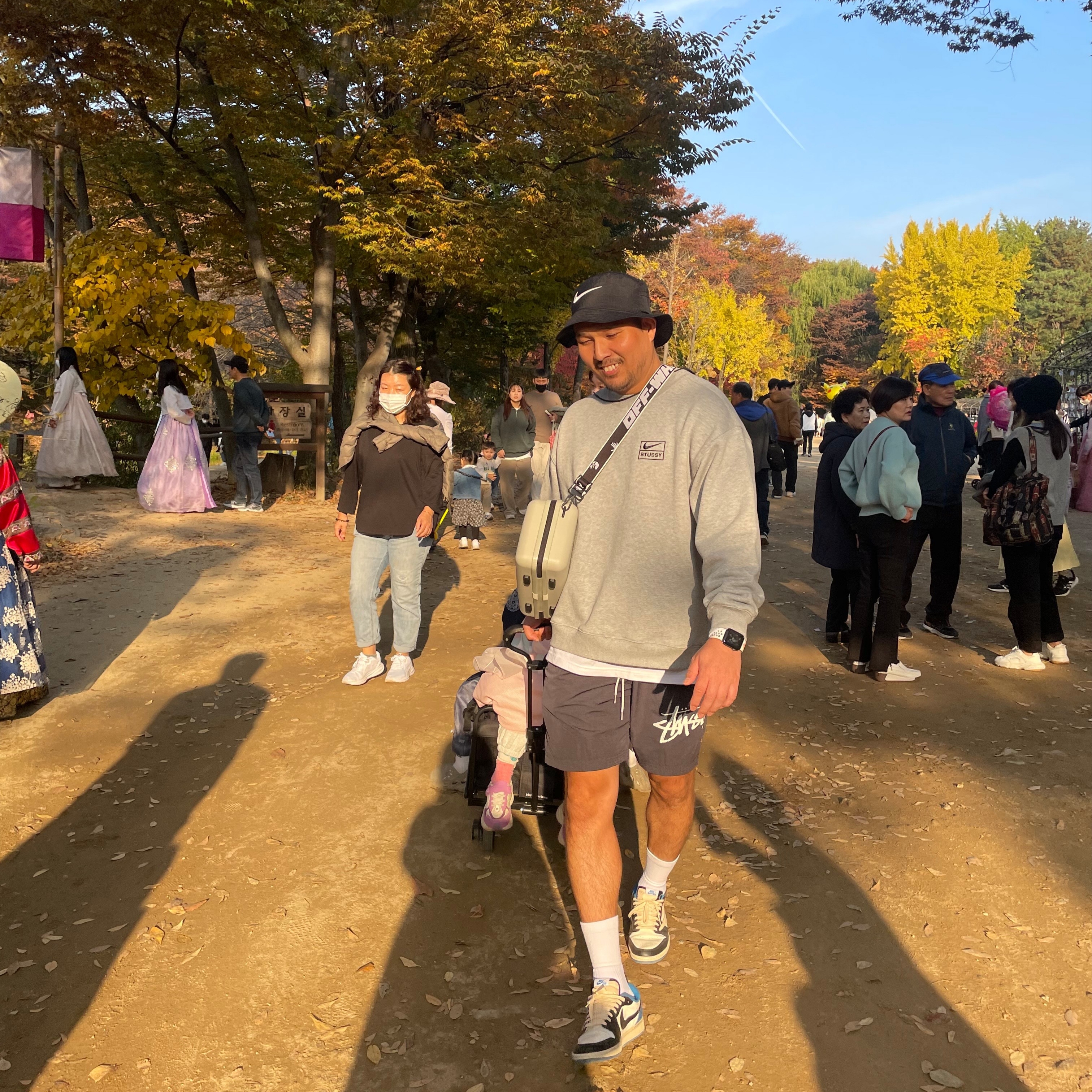 Nike x Stussy NRG BR Crew Fleece Grey, Nike x Stussy Water Shorts Off Noir 착용 스타일