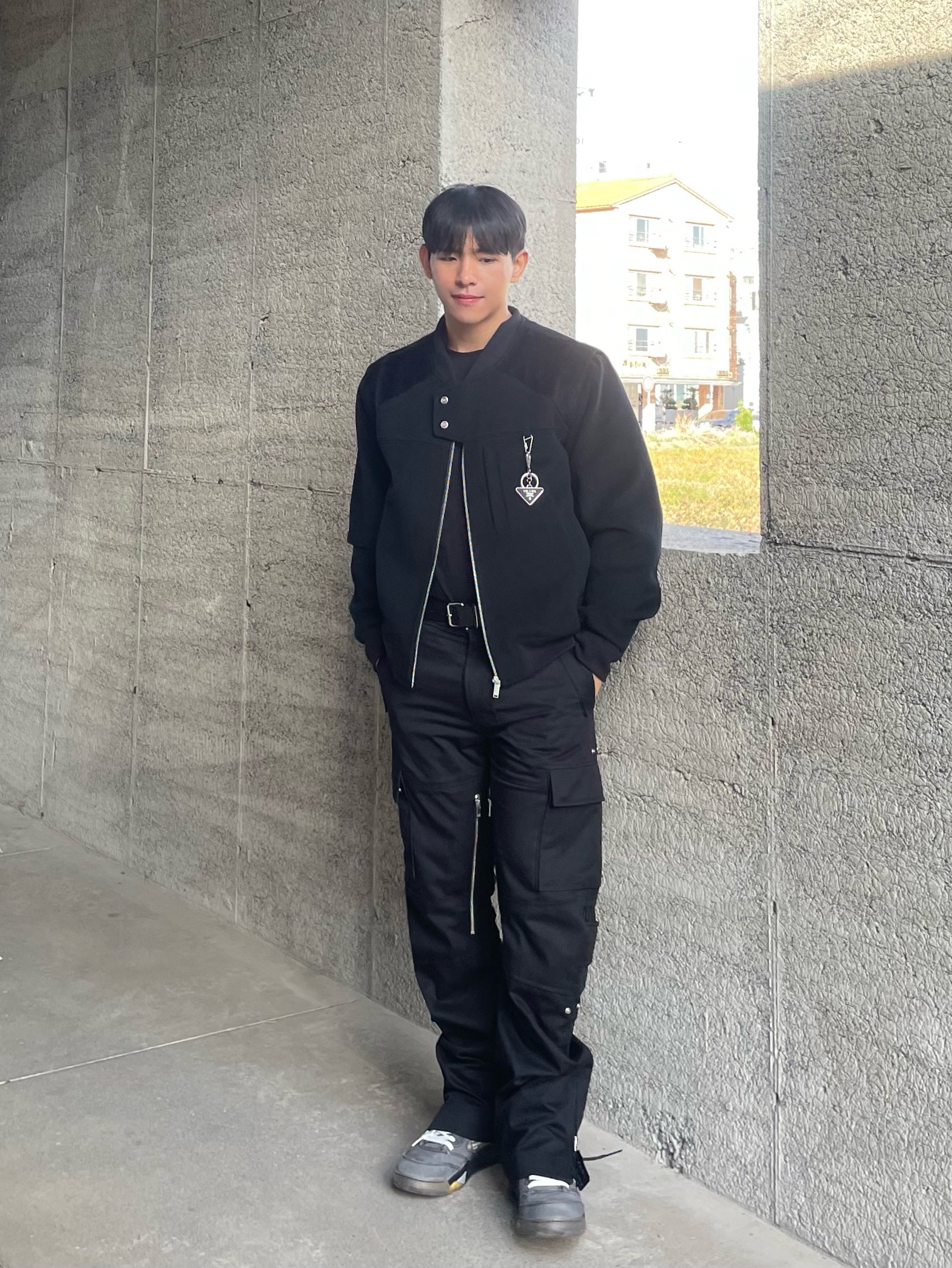 Jordan 5 x Off-White Retro SP Black Muslin, Undermycar Gaudin Alpaca Shoulder Wool Blouson Moonless Night - 22SS 착용 스타일 - 1