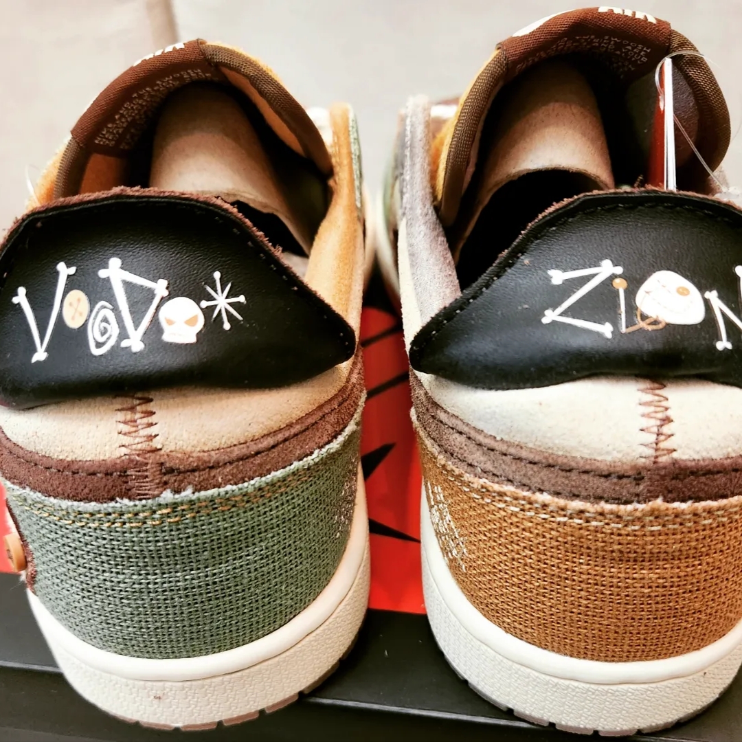 Jordan 1 x Zion Williamson Retro Low OG Flax and Oil Green 착용 스타일 - 4