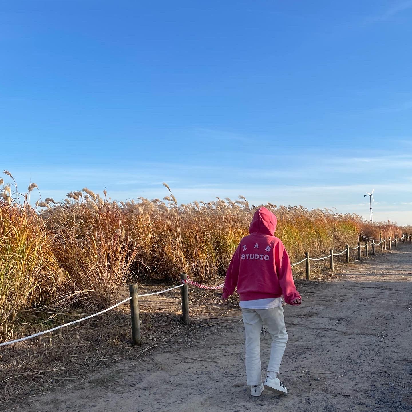 IAB Studio Pigment Hoodie & Sack Coral, Adidas Puffylette Off White 착용 스타일 - 2
