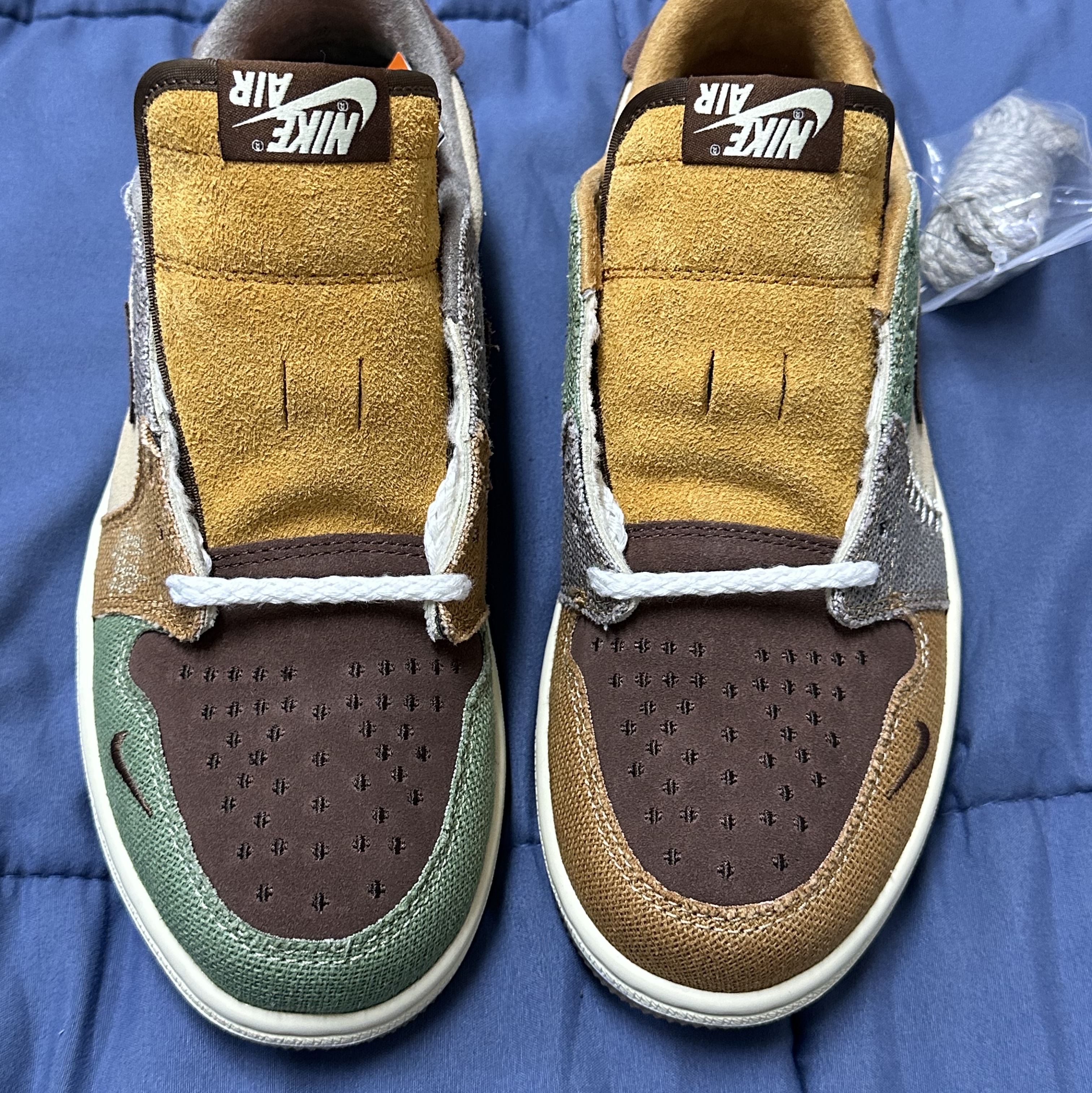 Jordan 1 x Zion Williamson Retro Low OG Flax and Oil Green 착용 스타일 - 4