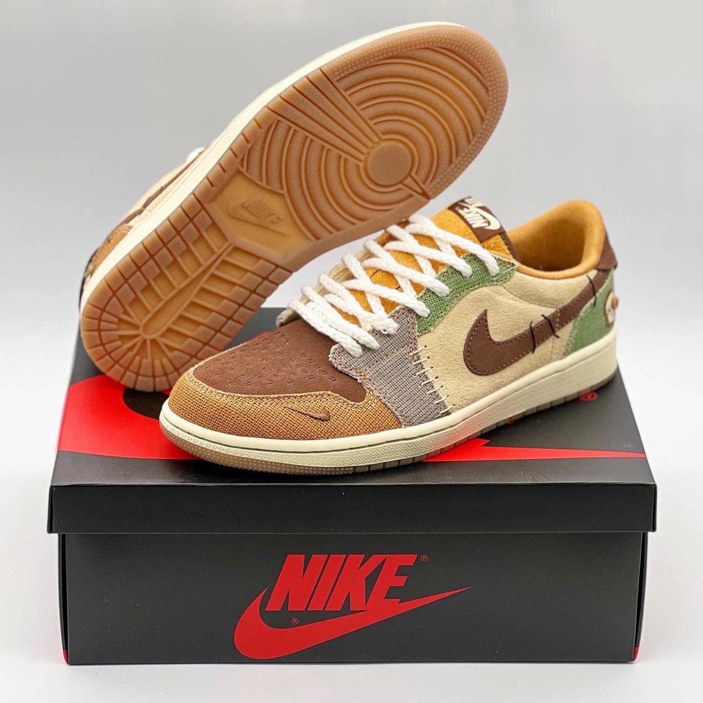 Jordan 1 x Zion Williamson Retro Low OG Flax and Oil Green 착용 스타일 - 1